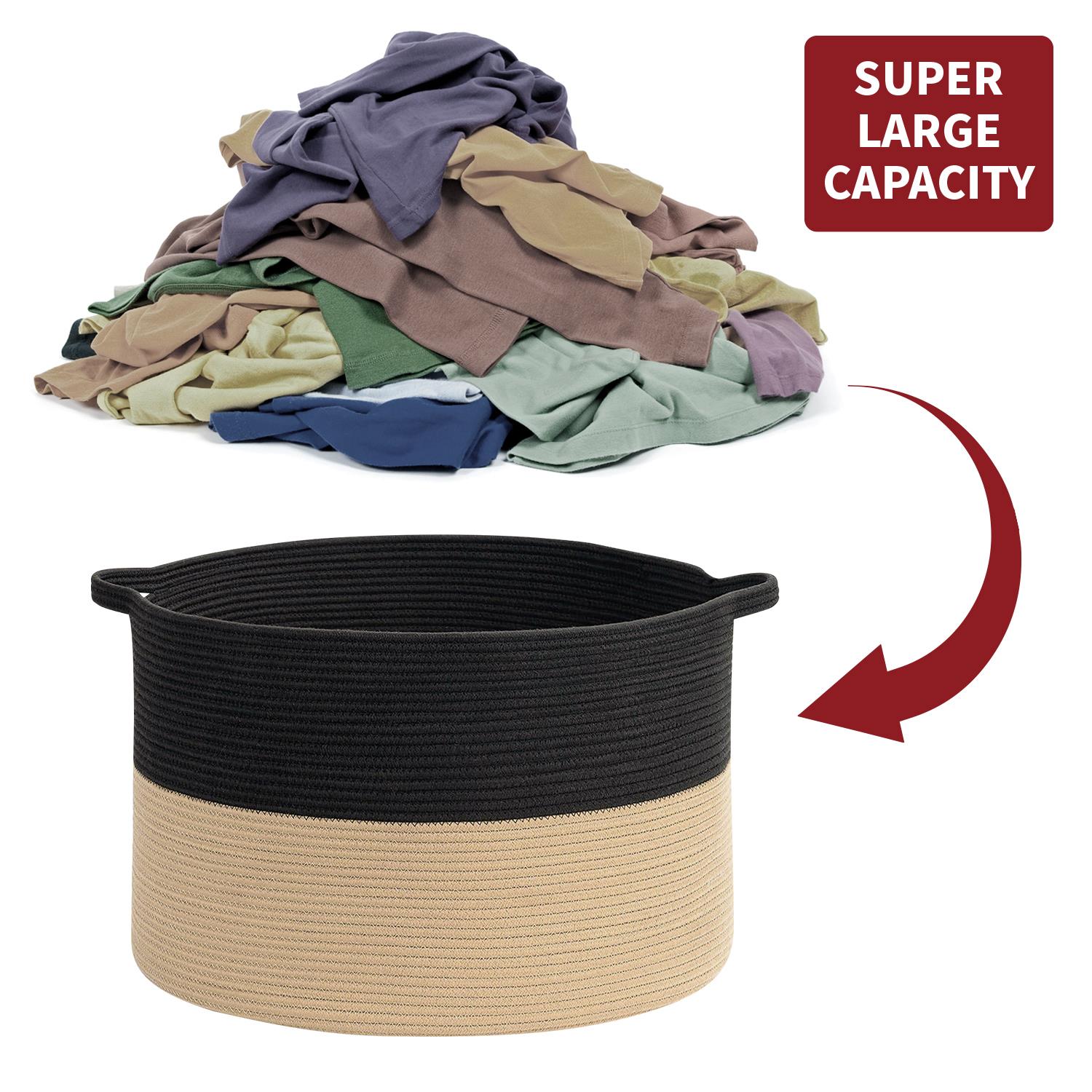 Vinsani Laundry Basket Natural Cotton Hand-Woven Rope Hamper Minimalist Storage - Picture 8 of 68