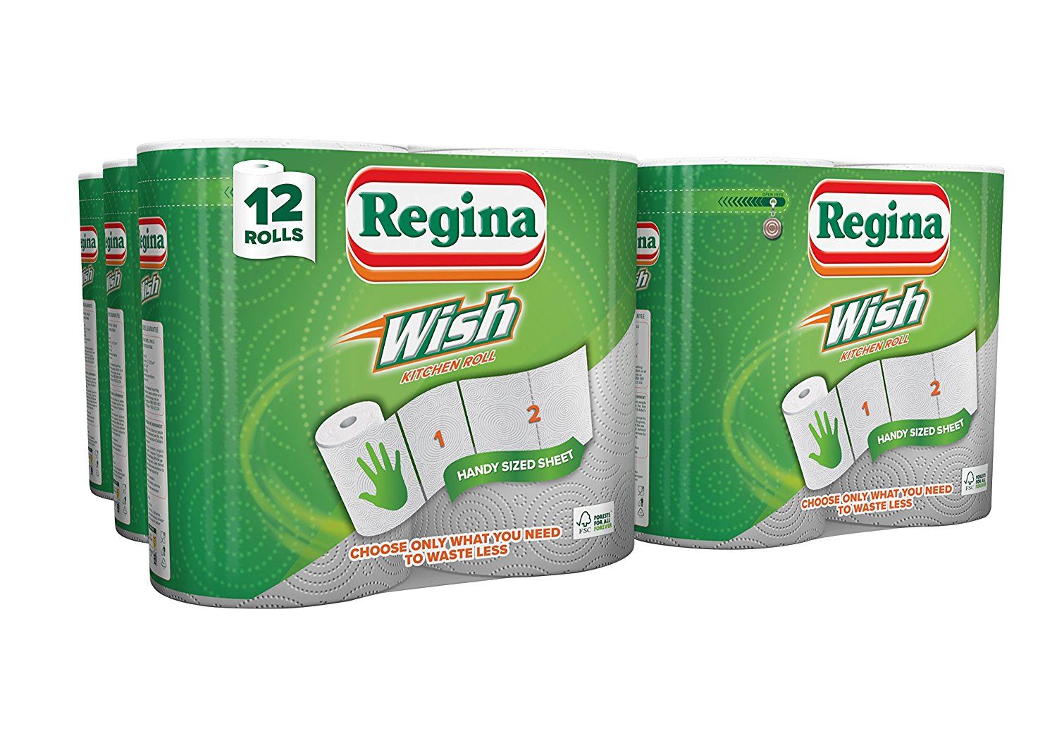 Regina Wish Kitchen Roll Towels, 12 rolls in total (2 x 6 packs