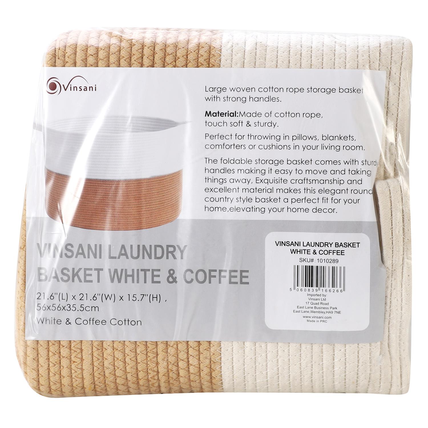 Vinsani Laundry Basket Natural Cotton Hand-Woven Rope Hamper Minimalist Storage - Picture 36 of 68