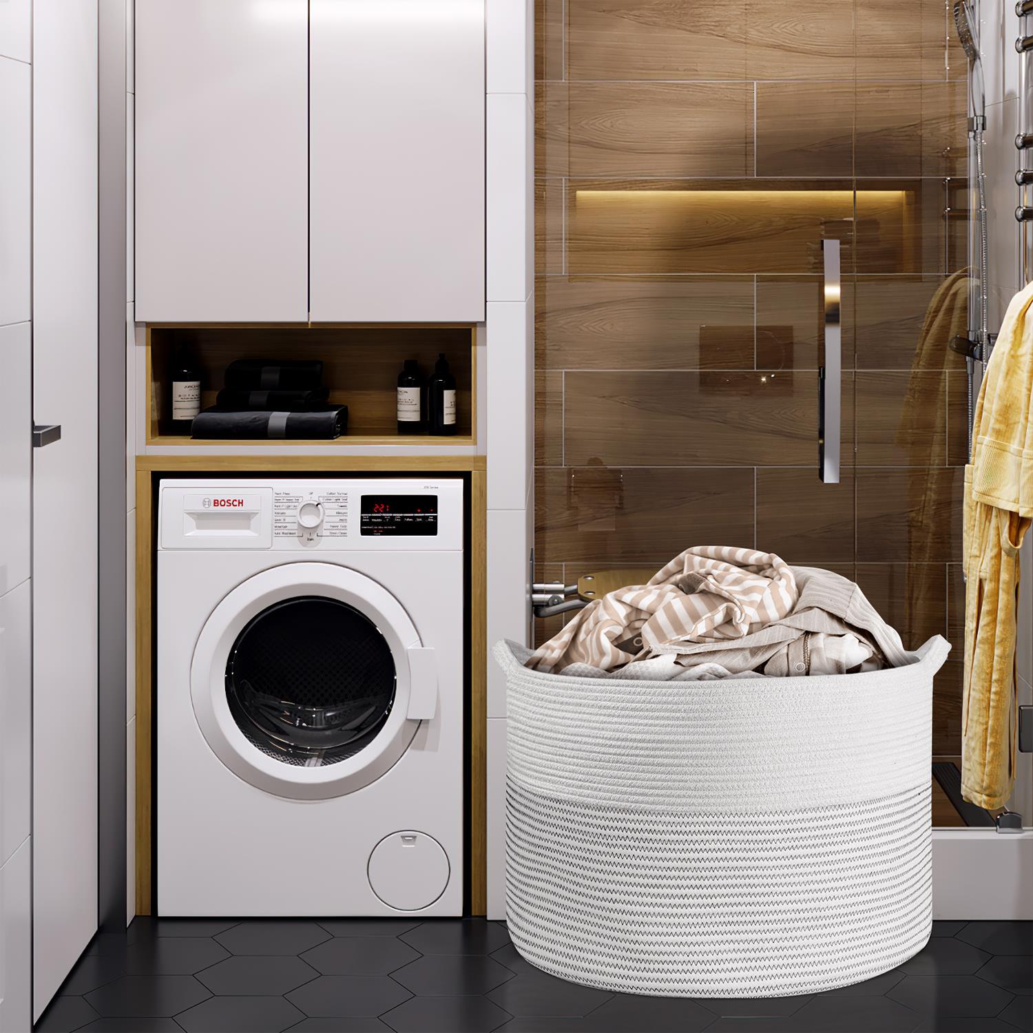 Vinsani Laundry Basket Natural Cotton Hand-Woven Rope Hamper Minimalist Storage - Picture 51 of 68