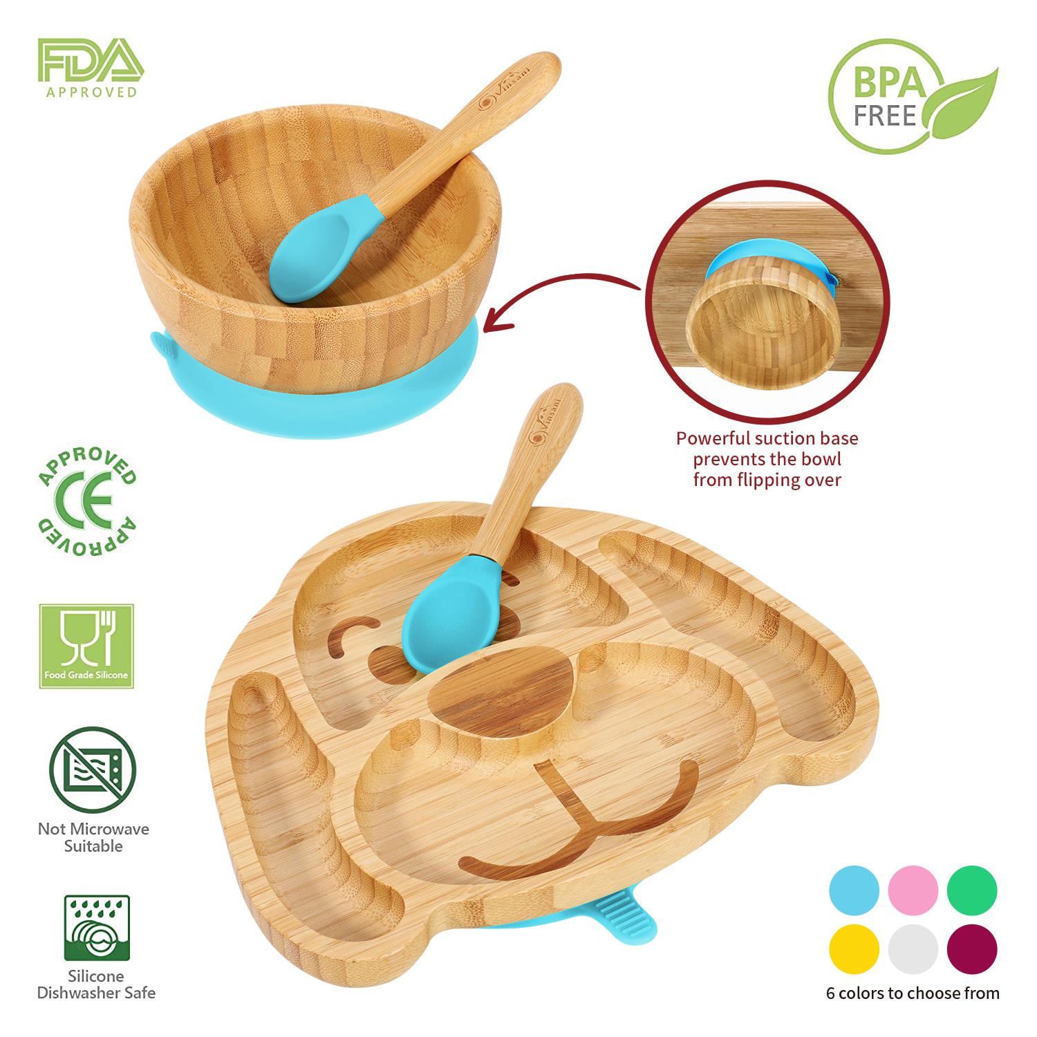 Vinsani Bamboo Dog Plate Bowl & Spoon Set Suction Bowl Stay-Put Design - Picture 3 of 73