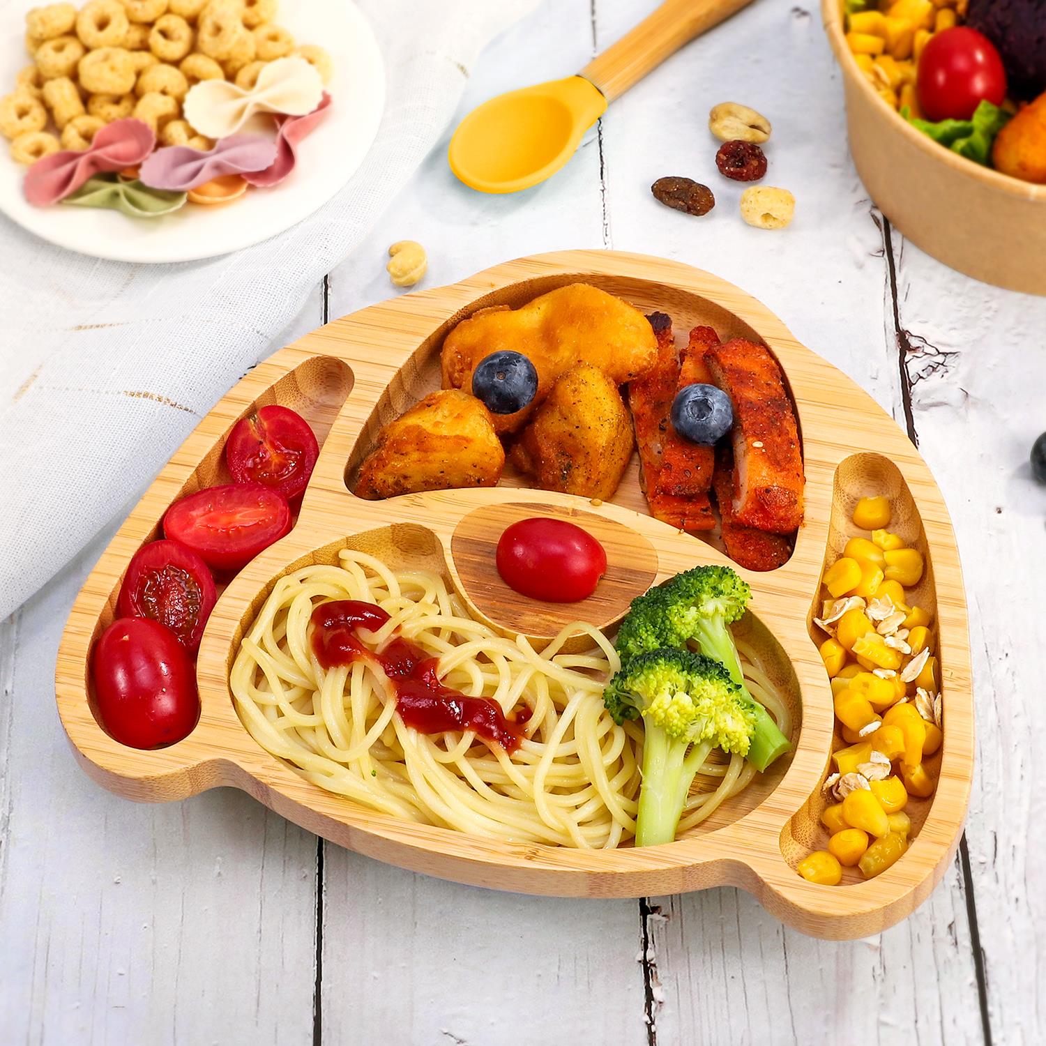 Vinsani Bamboo Dog Plate Bowl & Spoon Set Suction Bowl Stay-Put Design - Picture 64 of 73