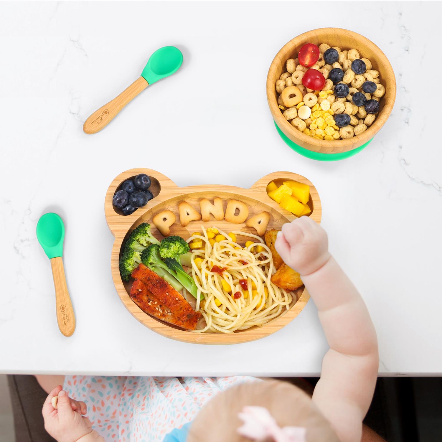 Vinsani Bamboo Panda Plate Bowl & Spoon Set Suction Bowl Stay-Put Design - Picture 18 of 73