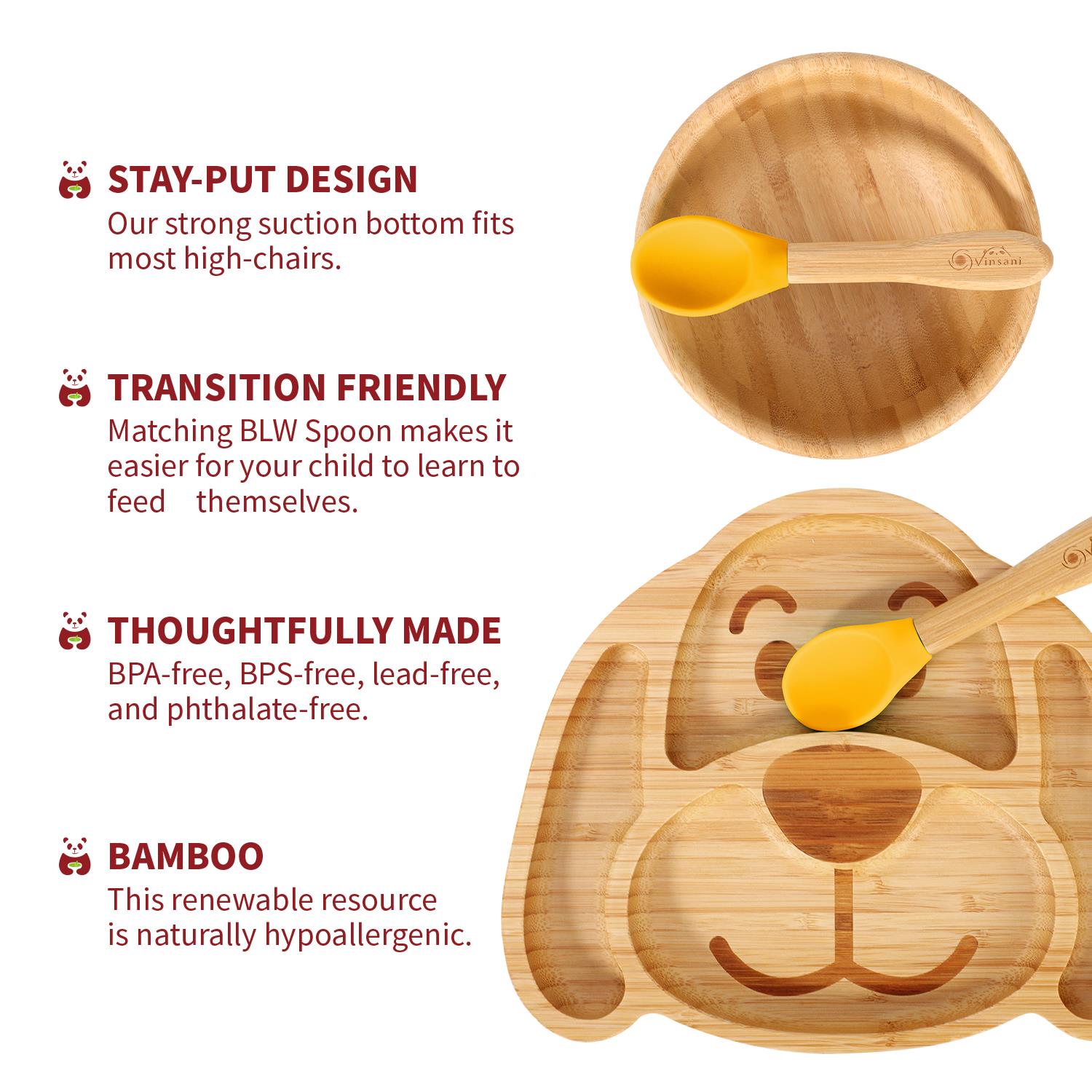 Vinsani Bamboo Dog Plate Bowl & Spoon Set Suction Bowl Stay-Put Design - Picture 65 of 73
