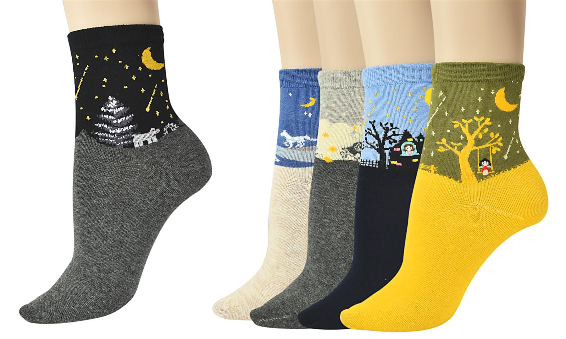 Vinsani® Cat Dog Owl Pet Animal Cute Print Socks 5 Pairs Pack - OneSize Fits all - Picture 57 of 63