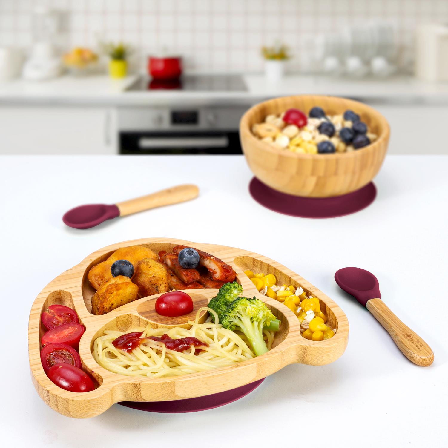 Vinsani Bamboo Dog Plate Bowl & Spoon Set Suction Bowl Stay-Put Design - Picture 56 of 73