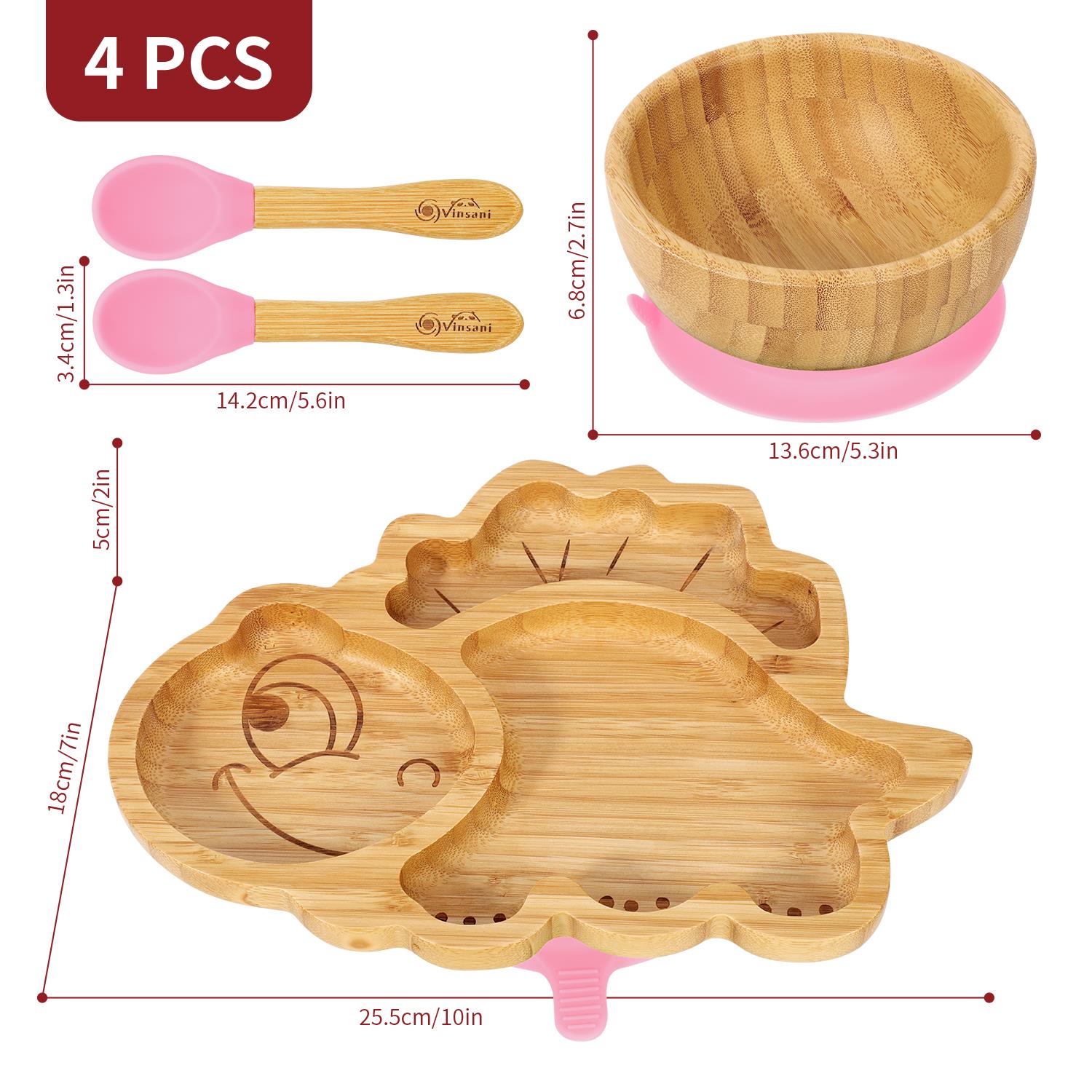 Vinsani Bamboo Dinosaur Plate Bowl & Spoon Set Suction Bowl Stay-Put Design - Picture 43 of 73