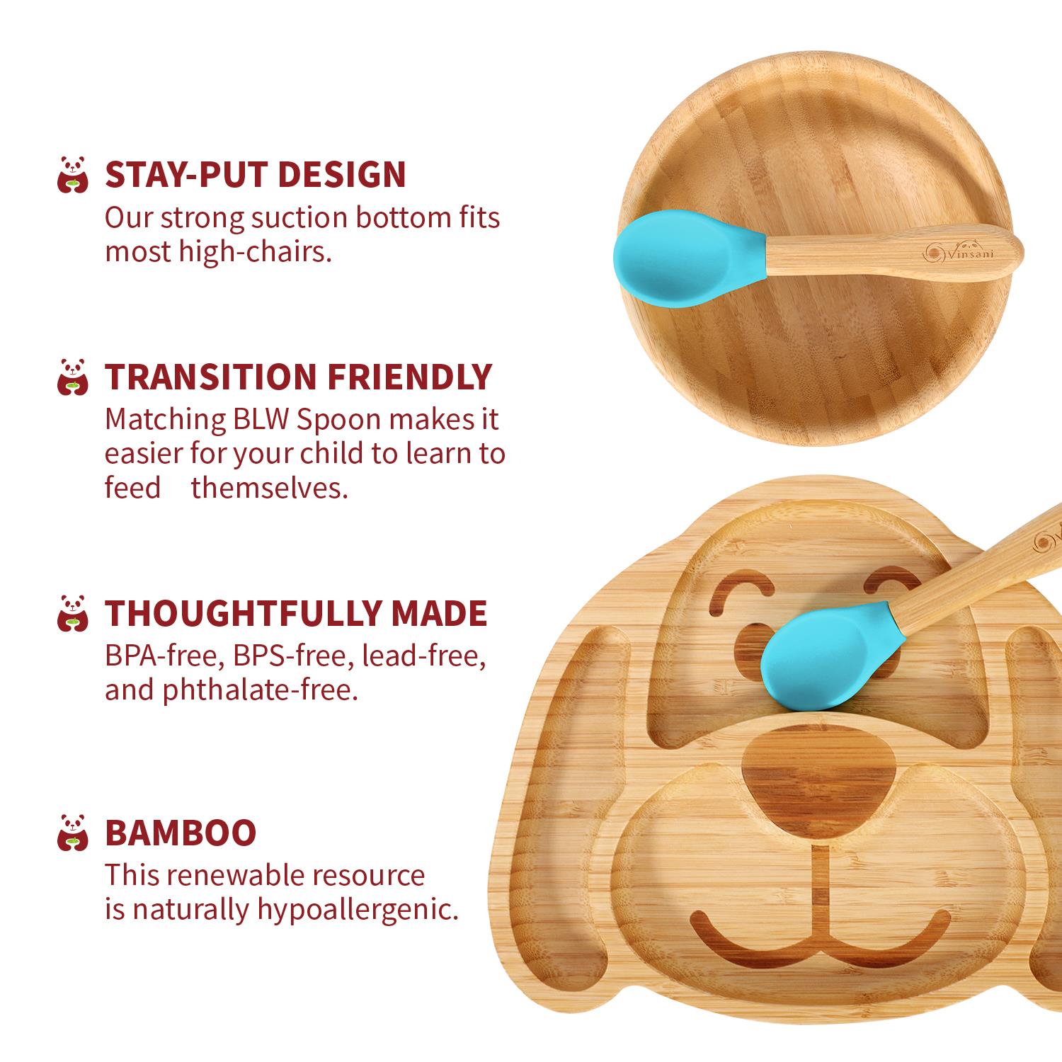 Vinsani Bamboo Dog Plate Bowl & Spoon Set Suction Bowl Stay-Put Design - Picture 5 of 73