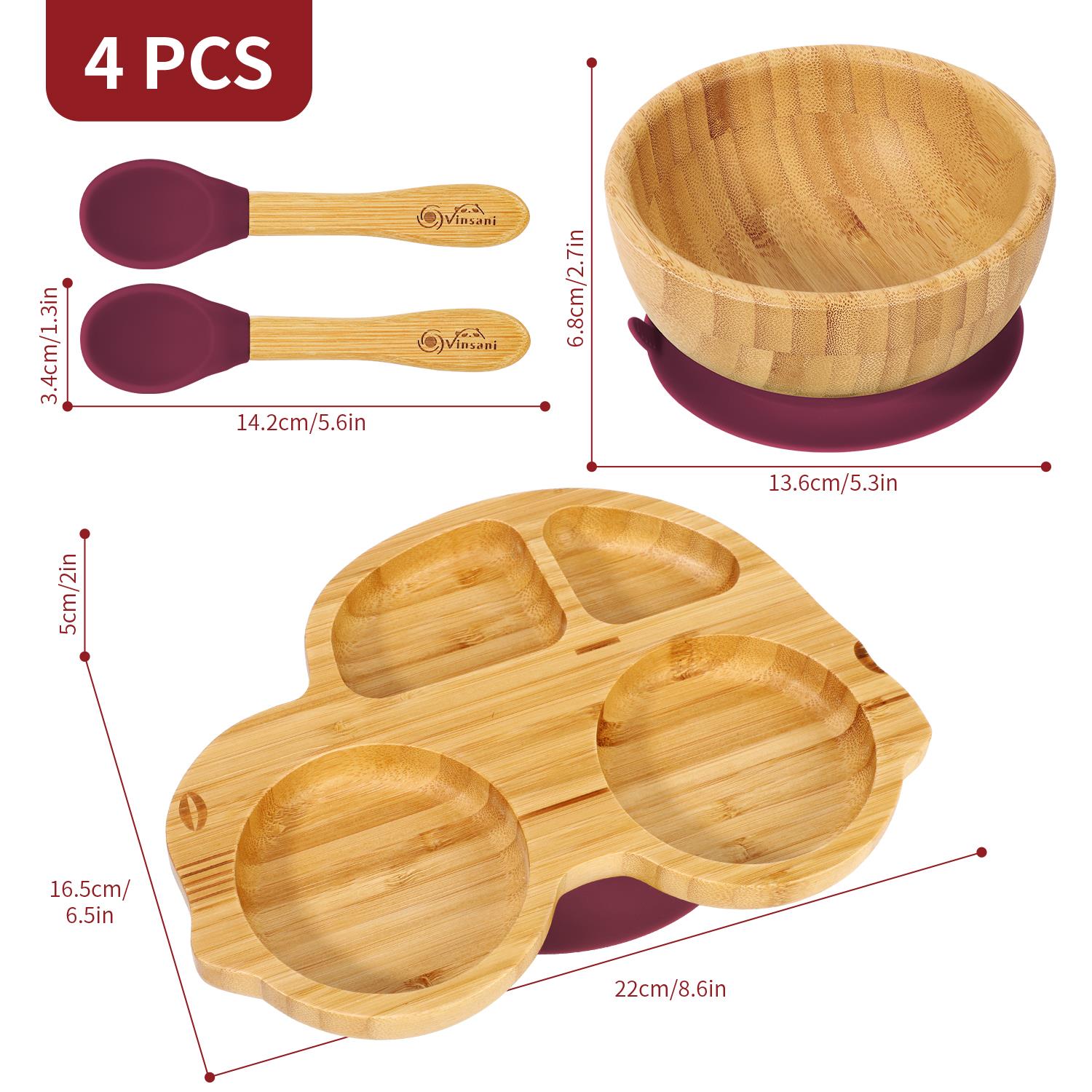 Vinsani Bamboo Car Plate Bowl & Spoon Set Suction Bowl Stay-Put Design for Kids - Picture 51 of 67