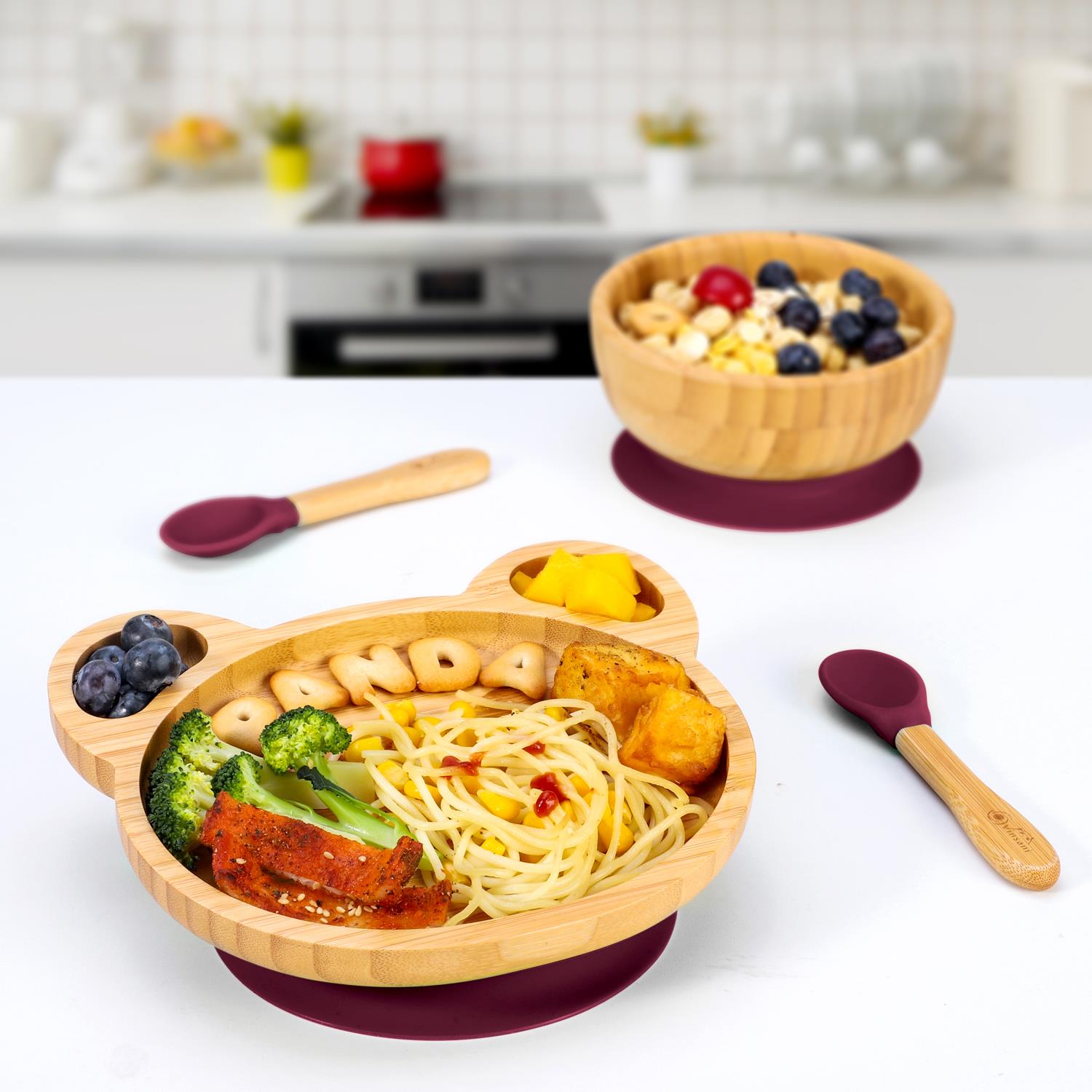 Vinsani Bamboo Panda Plate Bowl & Spoon Set Suction Bowl Stay-Put Design - Picture 56 of 73
