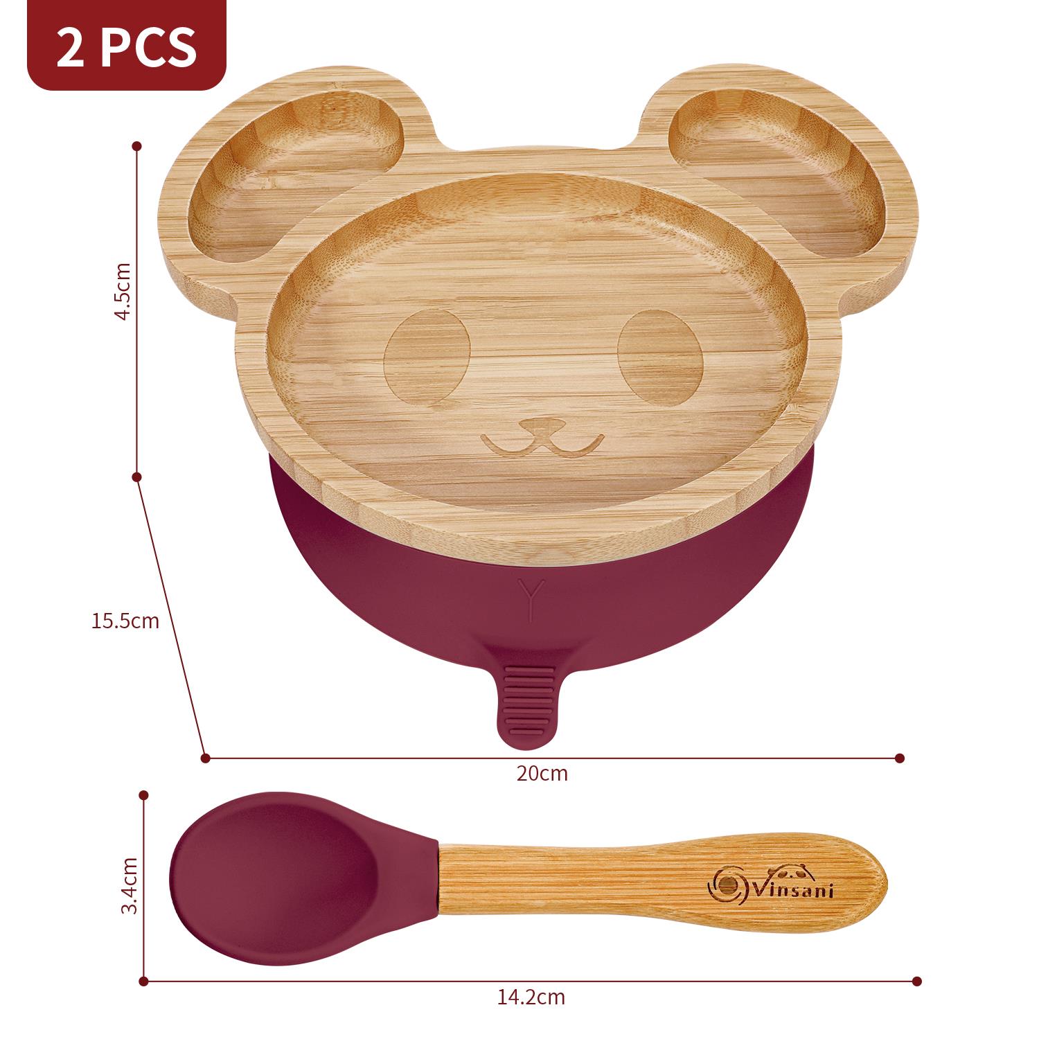 Vinsani Mouse Bamboo Plate and Spoon Set Suction Plate Stay-Put Design - Picture 47 of 61