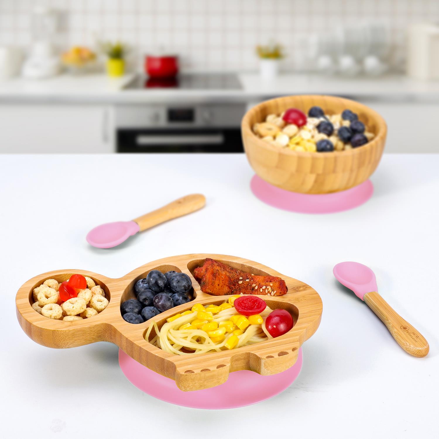 Vinsani Bamboo Turtle Plate Bowl & Spoon Set Suction Bowl Stay-Put Design - Picture 44 of 73