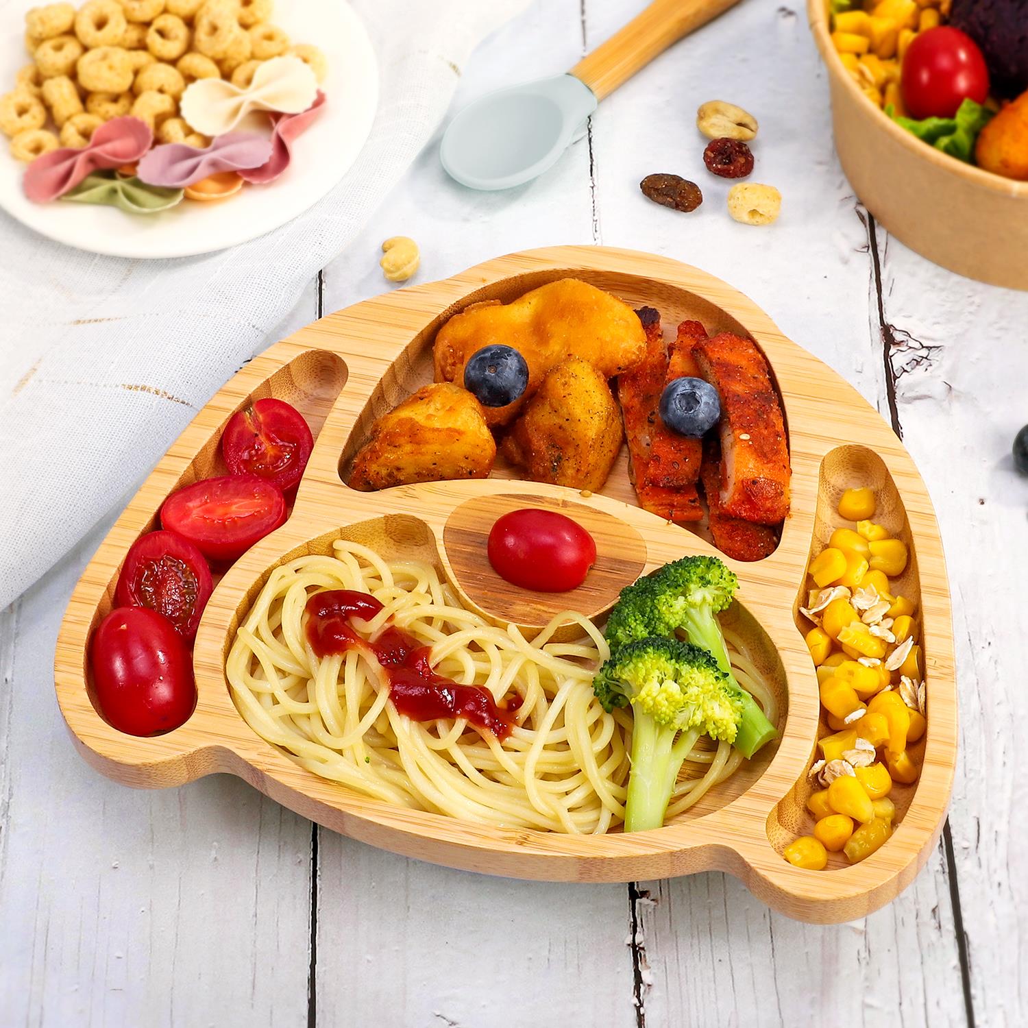 Vinsani Bamboo Dog Plate Bowl & Spoon Set Suction Bowl Stay-Put Design - Picture 28 of 73
