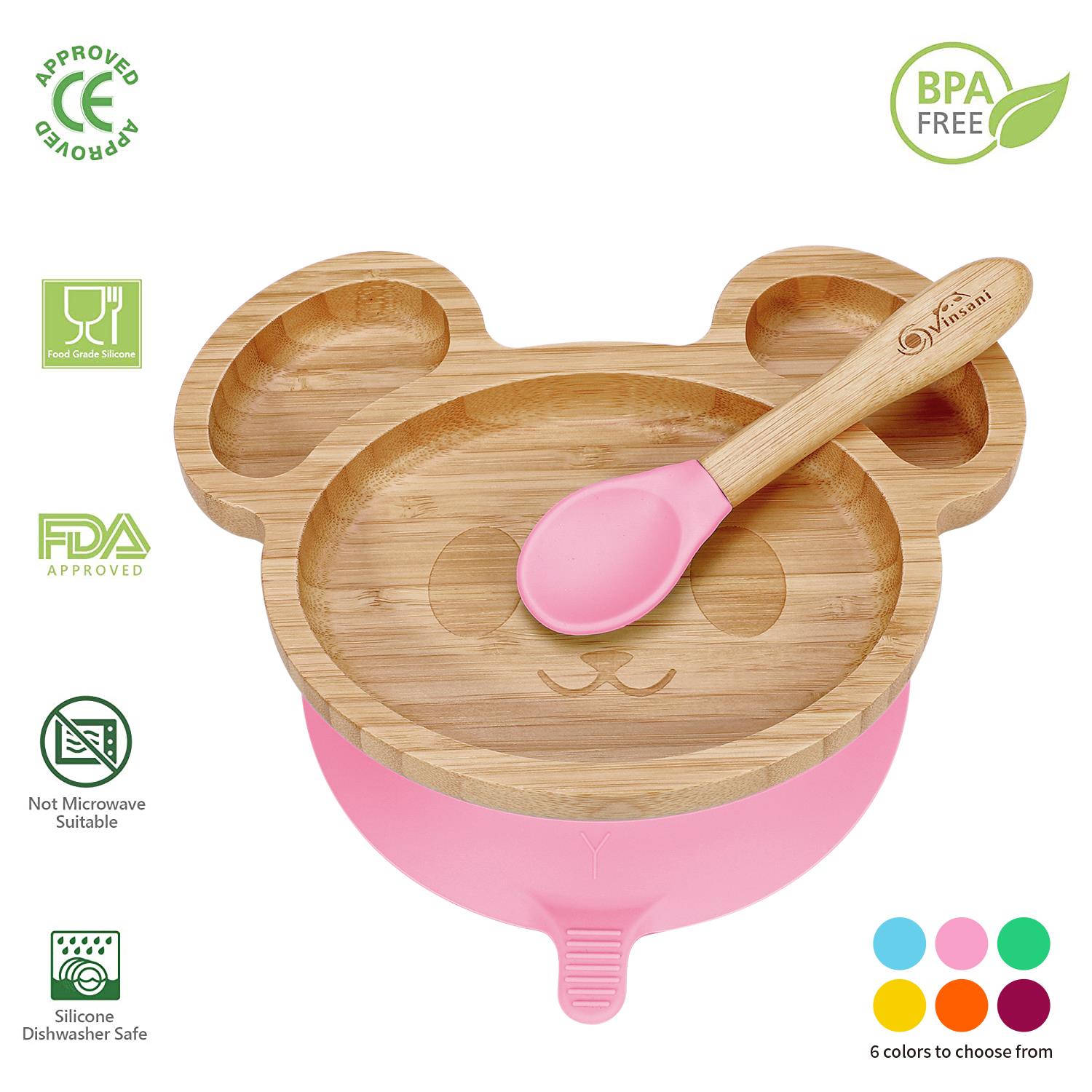 Vinsani Mouse Bamboo Plate and Spoon Set Suction Plate Stay-Put Design - Picture 33 of 61