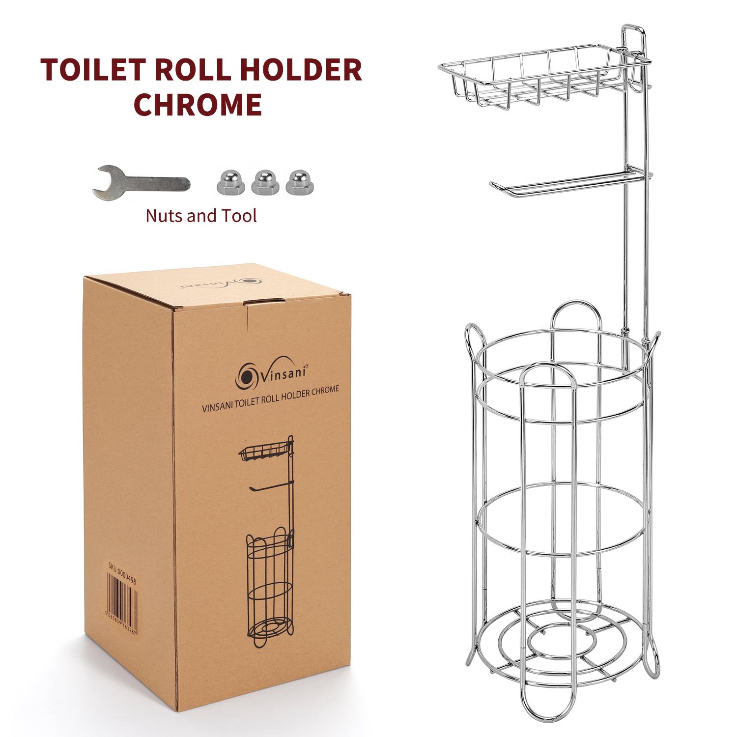 Vinsani Free Standing Toilet Paper Tissue Paper Roll Holder - Picture 18 of 39