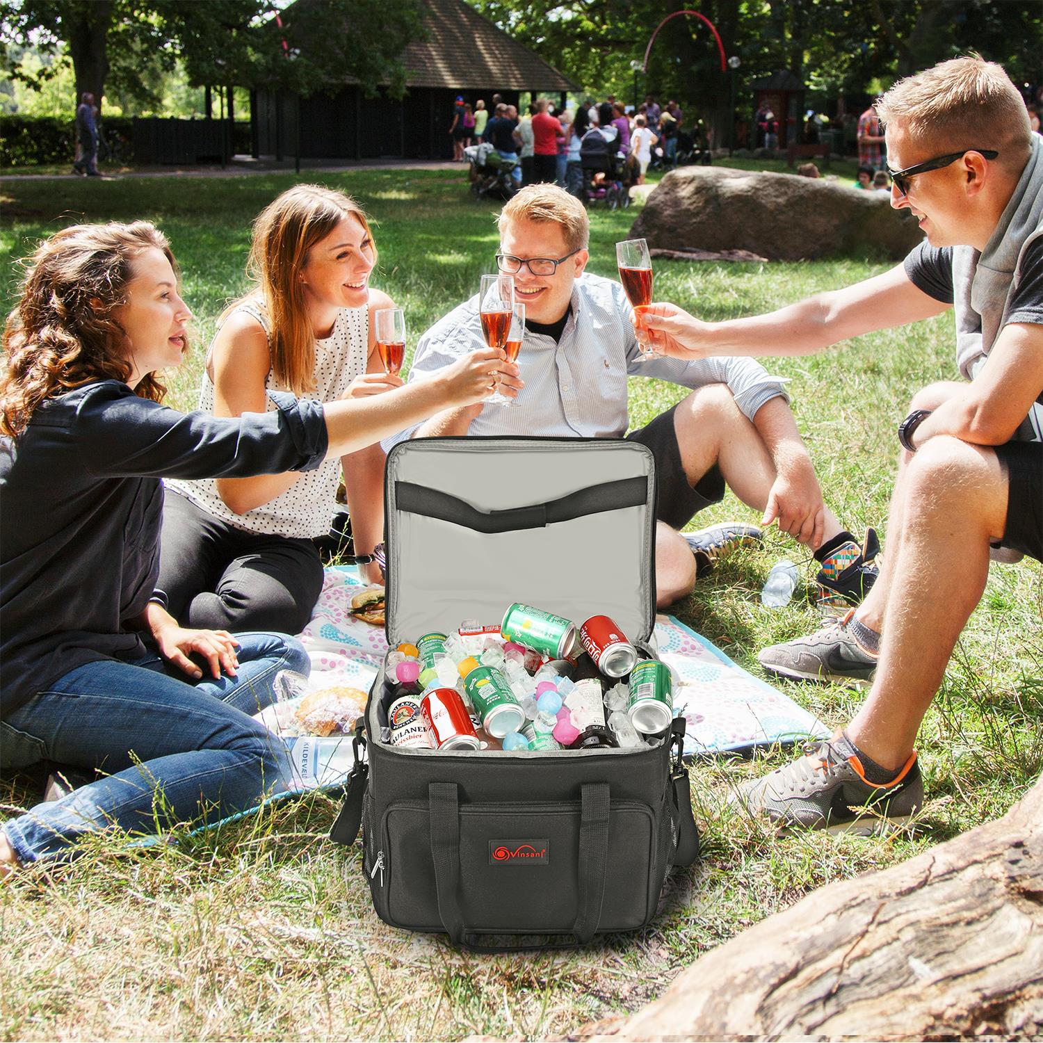 Vinsani 15L / 24L Black Cooler Bag Insulated Picnic Storage Bag Picnic Camping