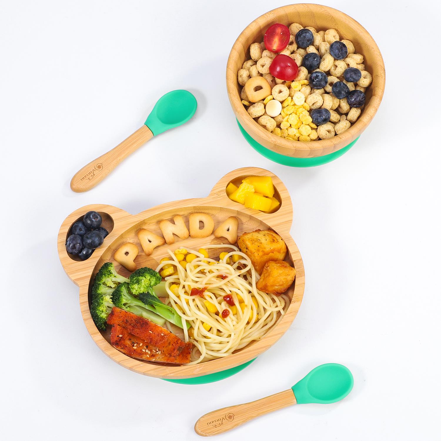 Vinsani Bamboo Panda Plate Bowl & Spoon Set Suction Bowl Stay-Put Design - Picture 22 of 73