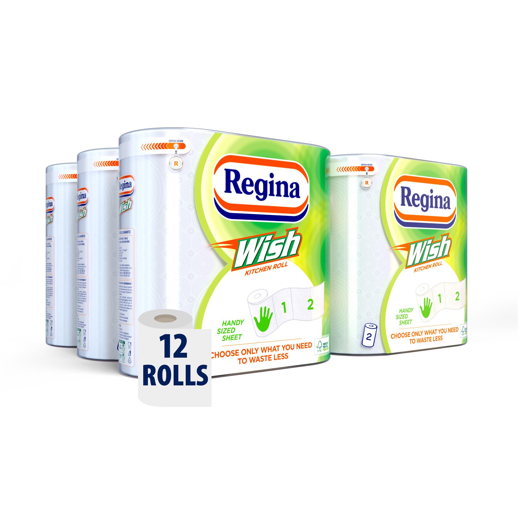 Regina Wish Kitchen Roll Towels, 12 rolls in total (2 x 6 packs