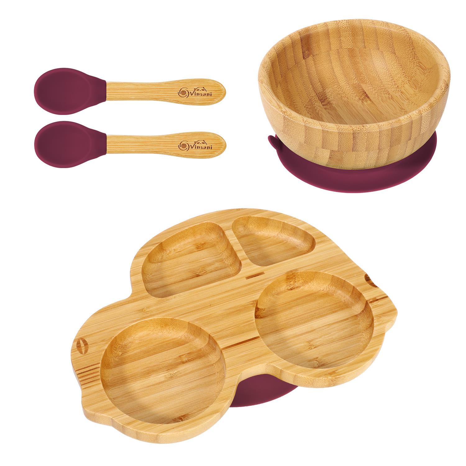 Vinsani Bamboo Car Plate Bowl & Spoon Set Suction Bowl Stay-Put Design for Kids - Picture 53 of 67