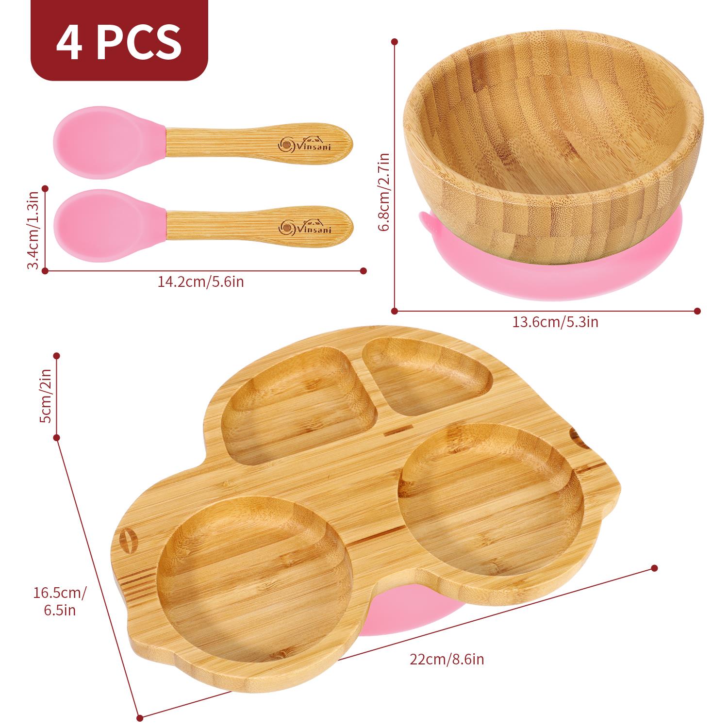 Vinsani Bamboo Car Plate Bowl & Spoon Set Suction Bowl Stay-Put Design for Kids - Picture 40 of 67