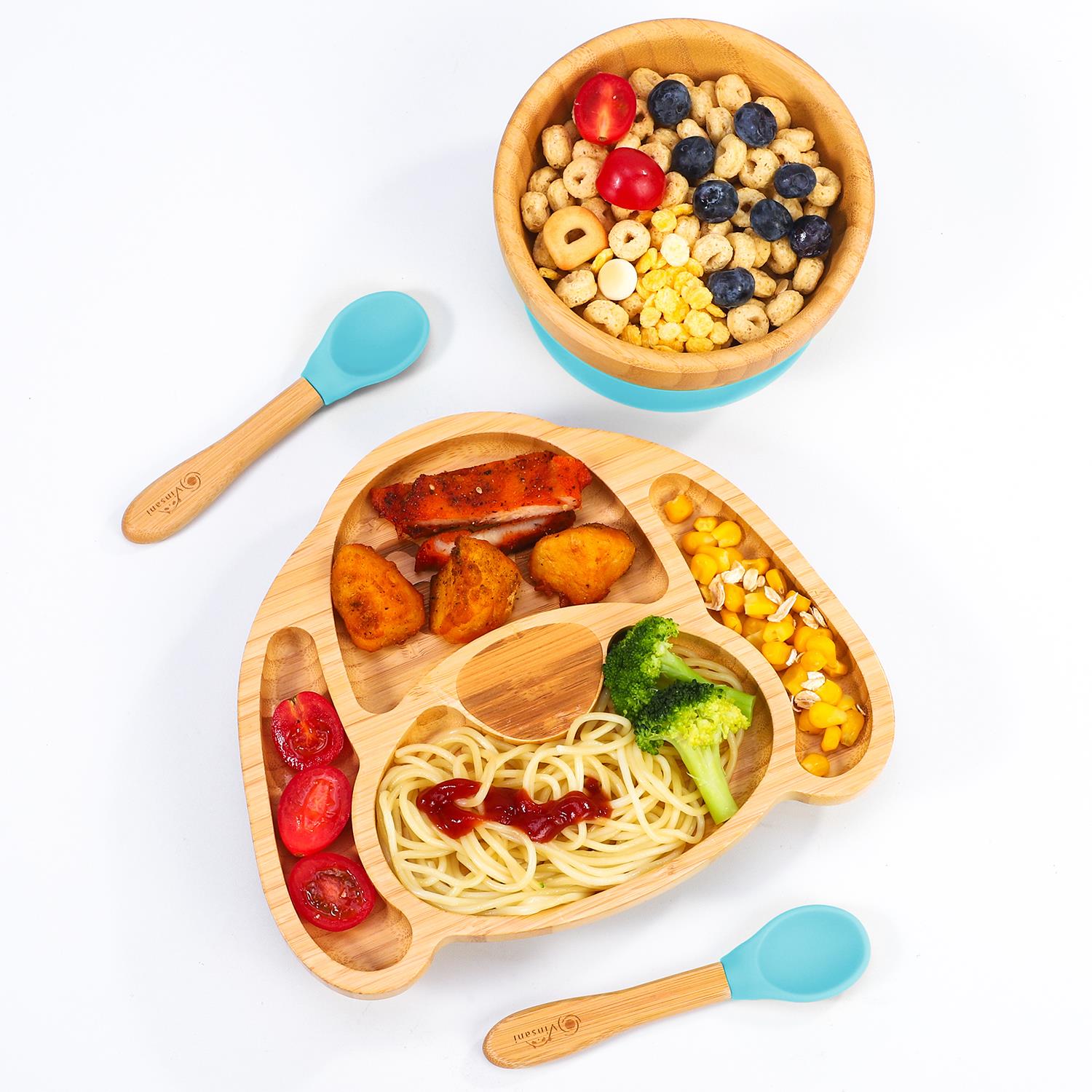 Vinsani Bamboo Dog Plate Bowl & Spoon Set Suction Bowl Stay-Put Design - Picture 10 of 73