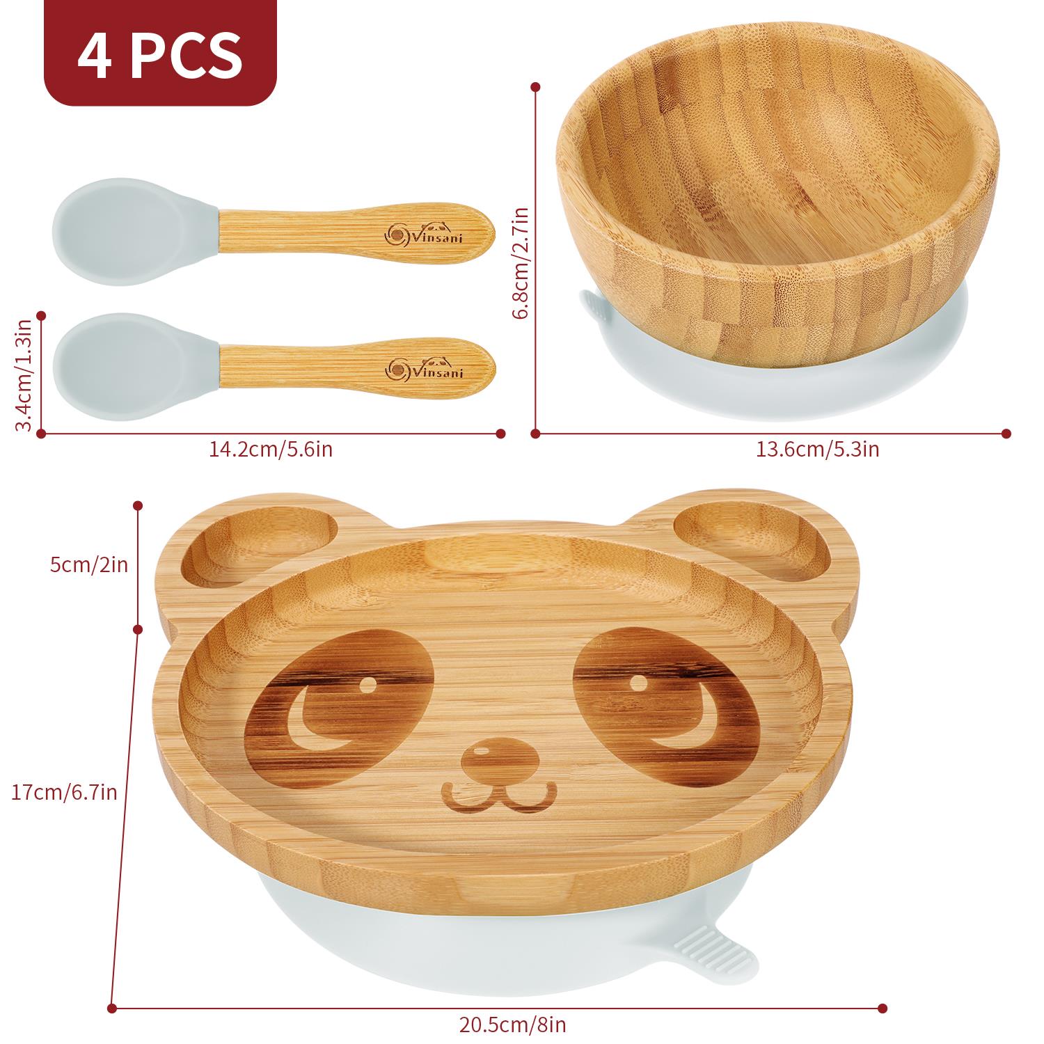 Vinsani Bamboo Panda Plate Bowl & Spoon Set Suction Bowl Stay-Put Design - Picture 31 of 73