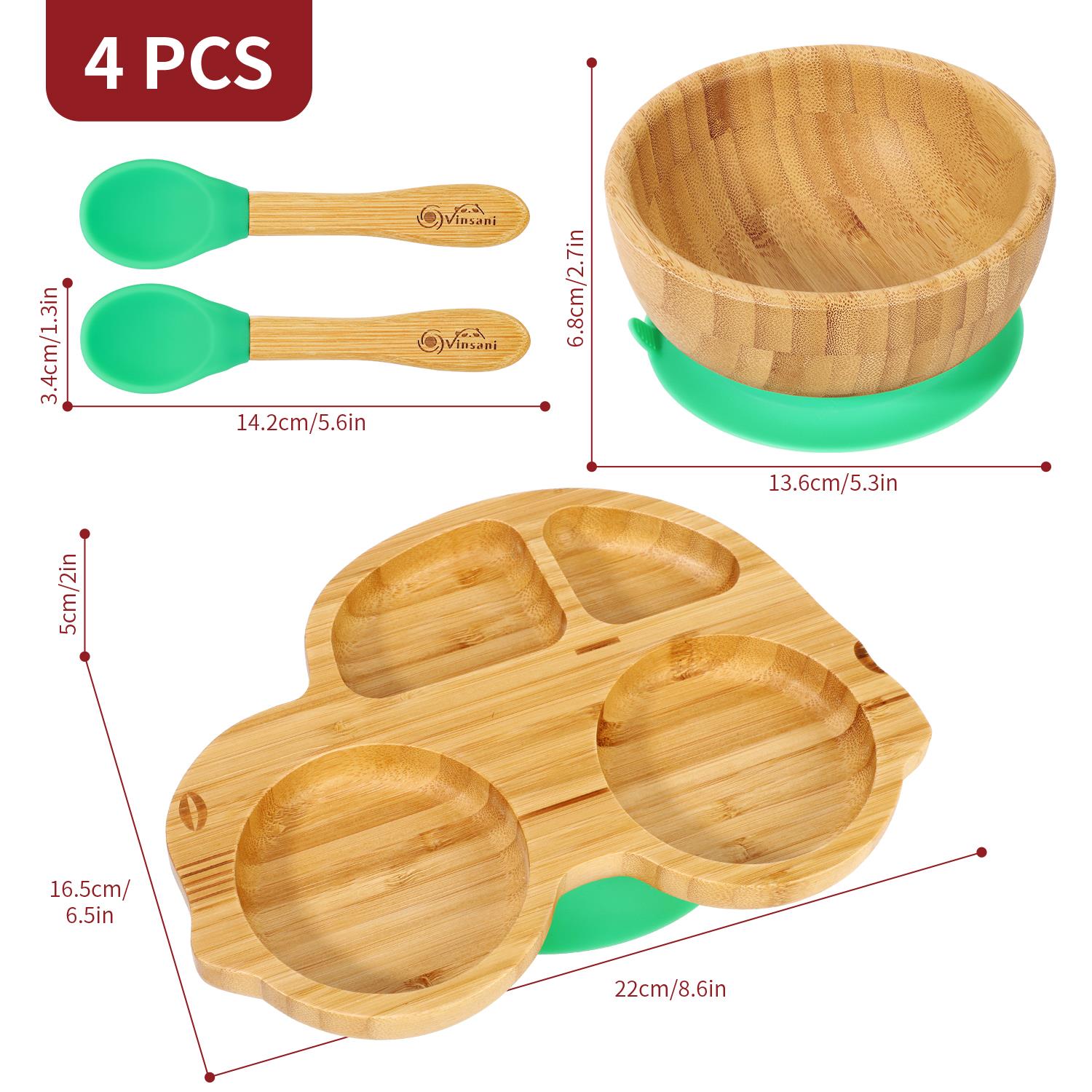 Vinsani Bamboo Car Plate Bowl & Spoon Set Suction Bowl Stay-Put Design for Kids - Picture 18 of 67