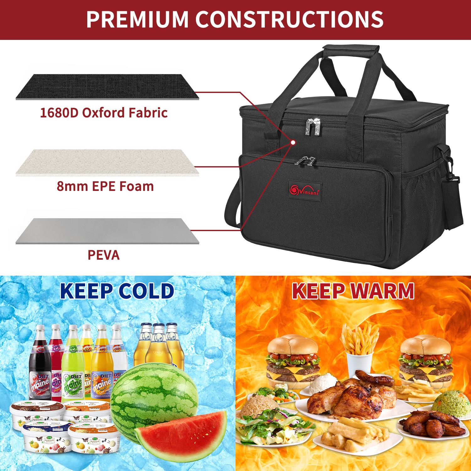 Vinsani 15L / 24L Black Cooler Bag Insulated Picnic Storage Bag Picnic Camping - Produktbild 5