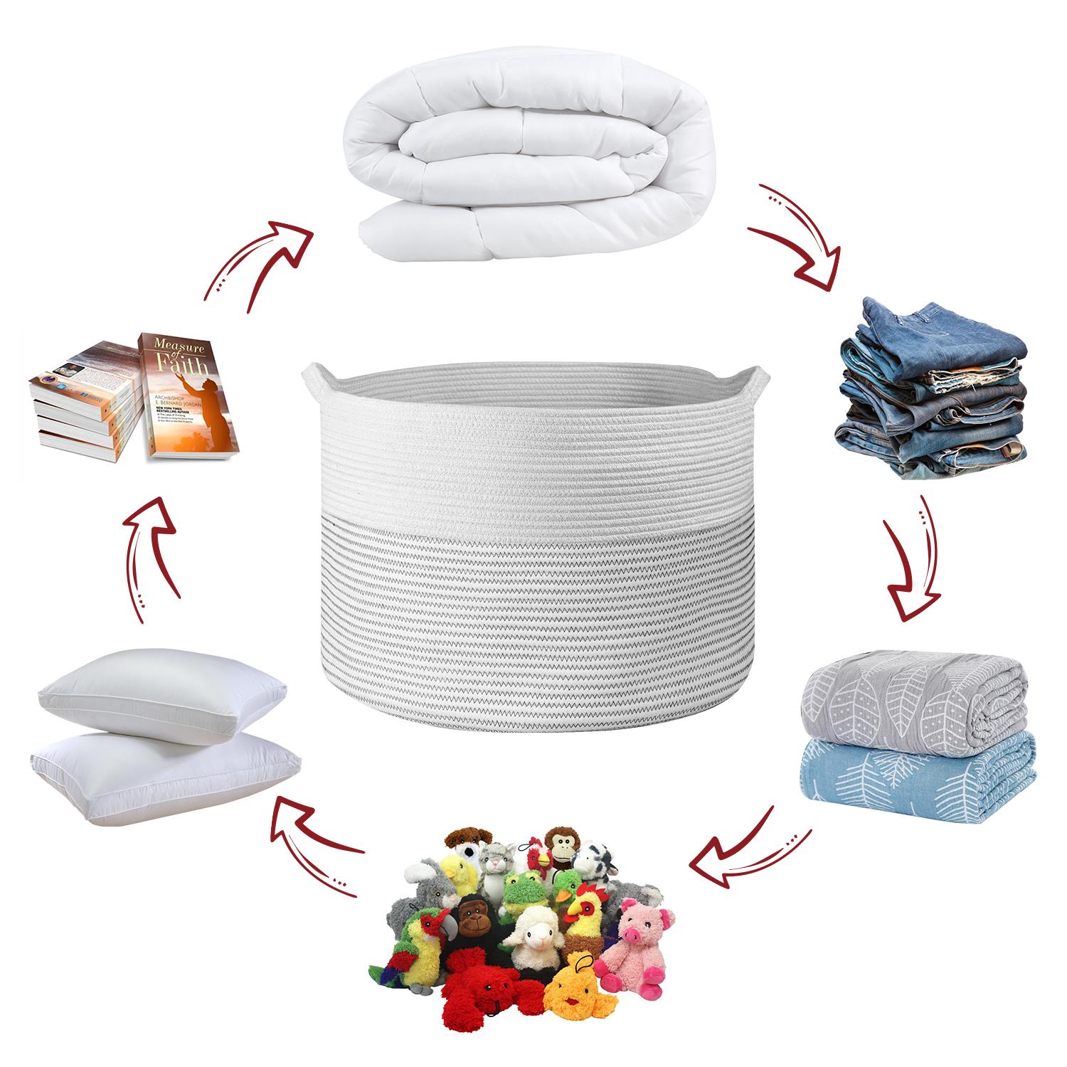 Vinsani Laundry Basket Natural Cotton Hand-Woven Rope Hamper Minimalist Storage - Picture 50 of 68