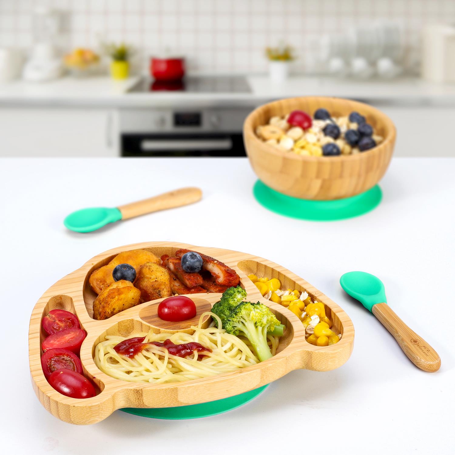Vinsani Bamboo Dog Plate Bowl & Spoon Set Suction Bowl Stay-Put Design - Picture 20 of 73