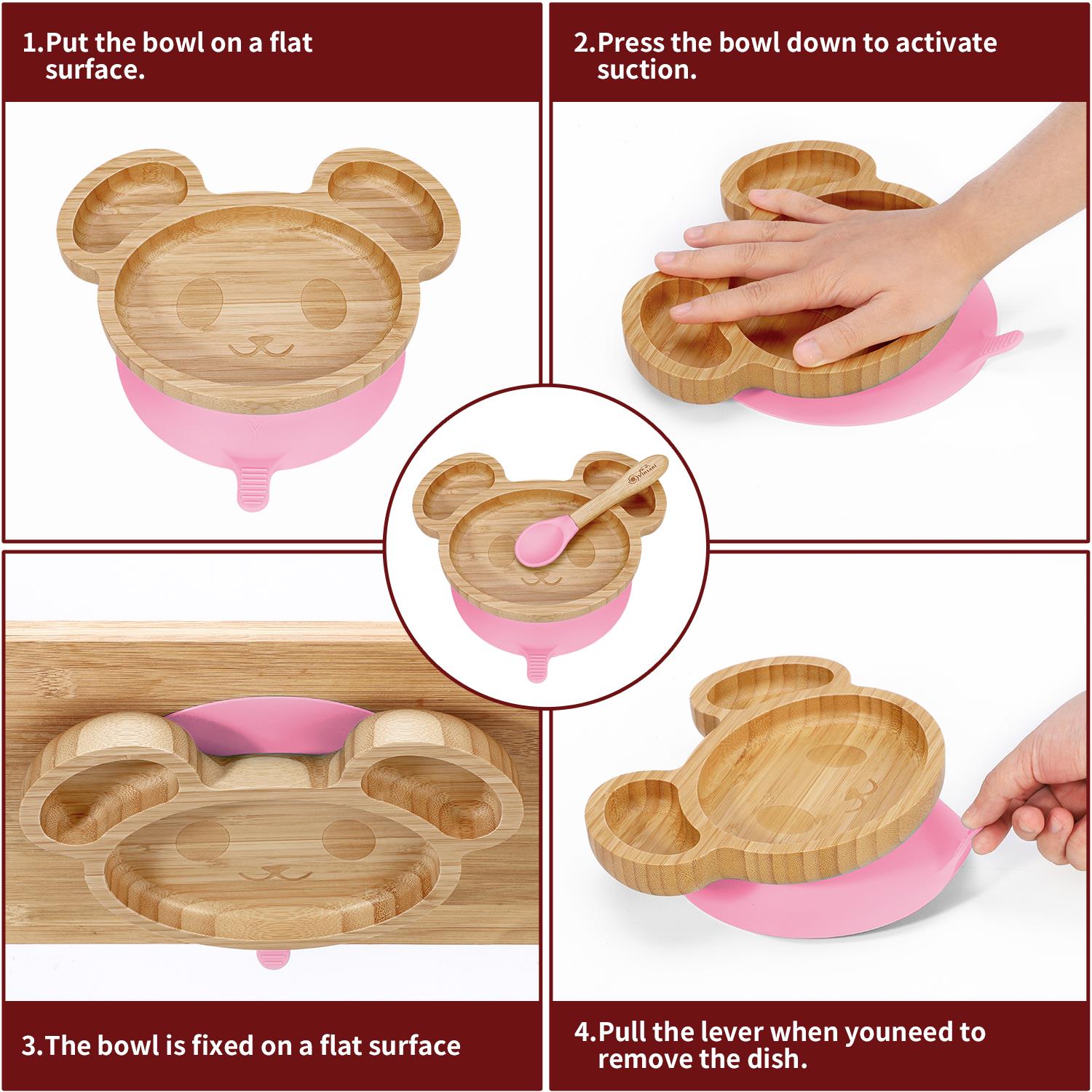 Vinsani Mouse Bamboo Plate and Spoon Set Suction Plate Stay-Put Design - Picture 39 of 61