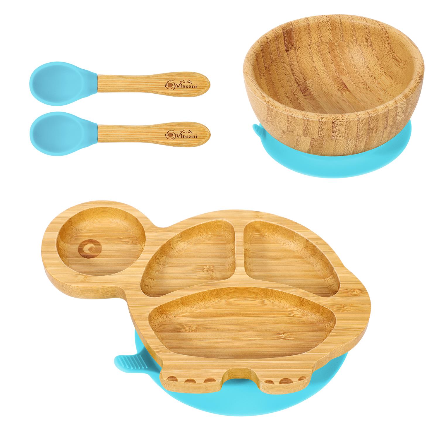 Vinsani Bamboo Turtle Plate Bowl & Spoon Set Suction Bowl Stay-Put Design - Picture 9 of 73