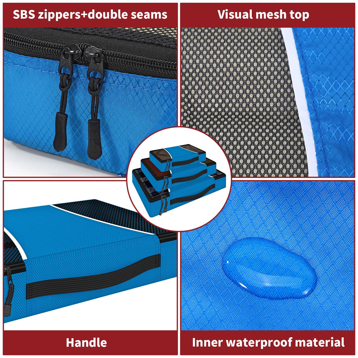 Vinsani 3 Piece Packing Cubes Set Suitcase Travel Organiser Essentials - Picture 15 of 60