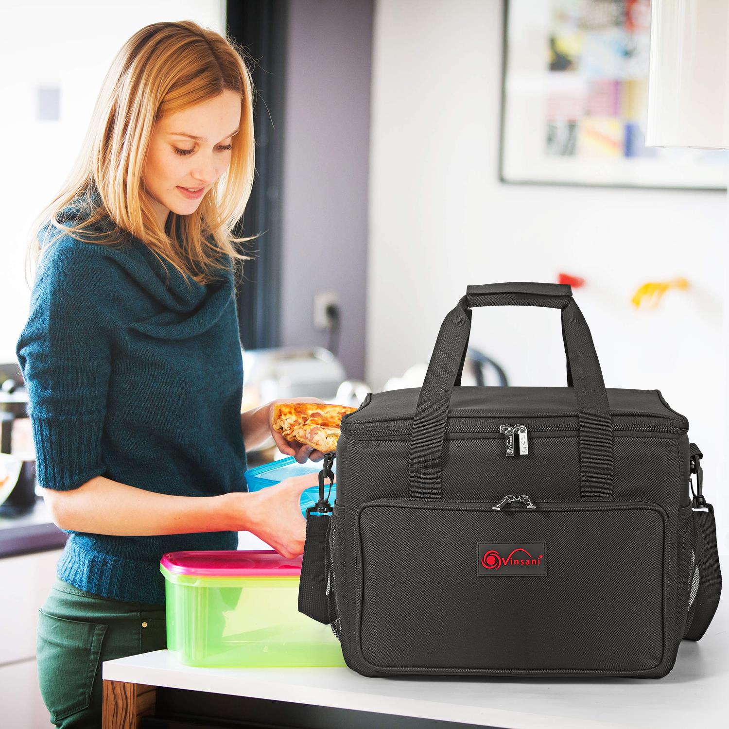 Vinsani 15L / 24L Black Cooler Bag Insulated Picnic Storage Bag Picnic Camping - Produktbild 2