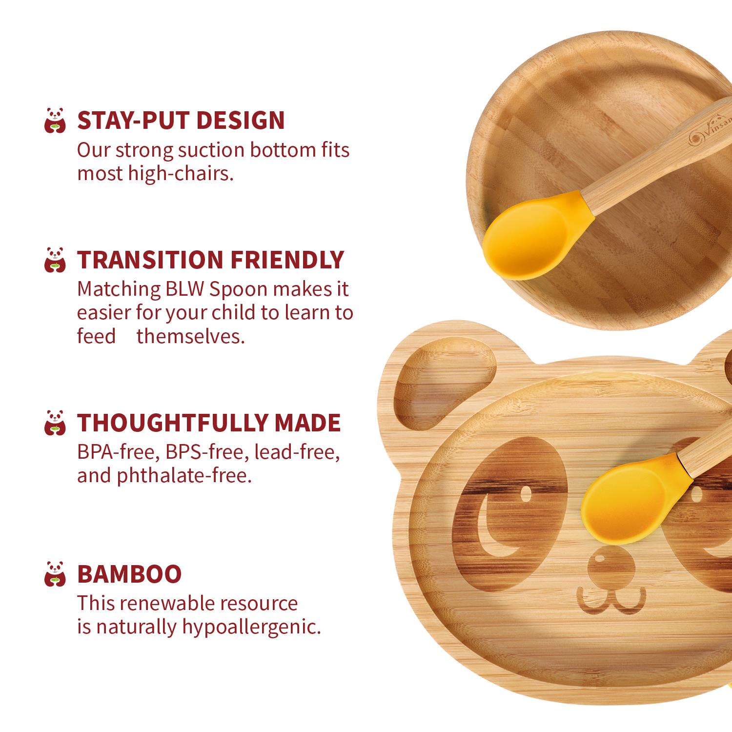 Vinsani Bamboo Panda Plate Bowl & Spoon Set Suction Bowl Stay-Put Design - Picture 65 of 73
