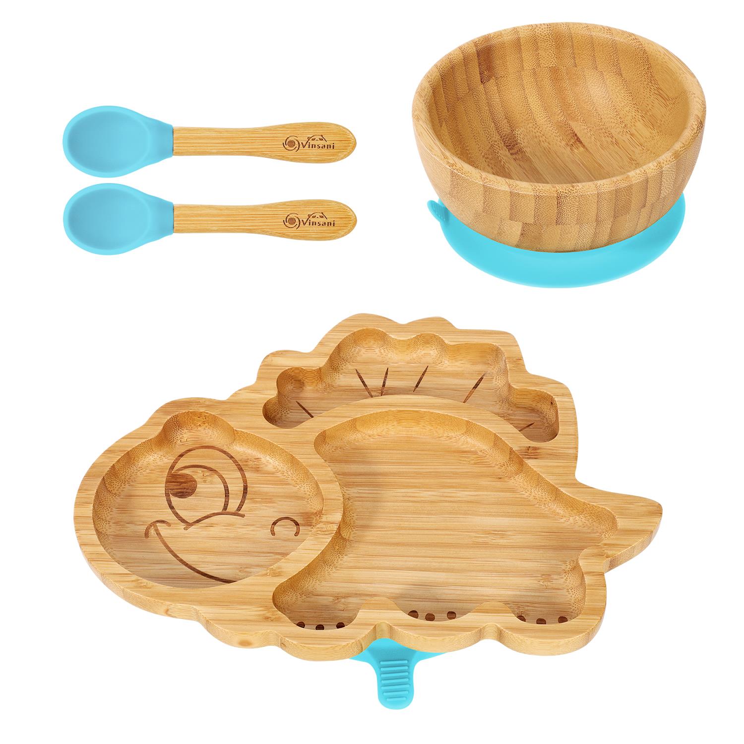 Vinsani Bamboo Dinosaur Plate Bowl & Spoon Set Suction Bowl Stay-Put Design - Picture 9 of 73