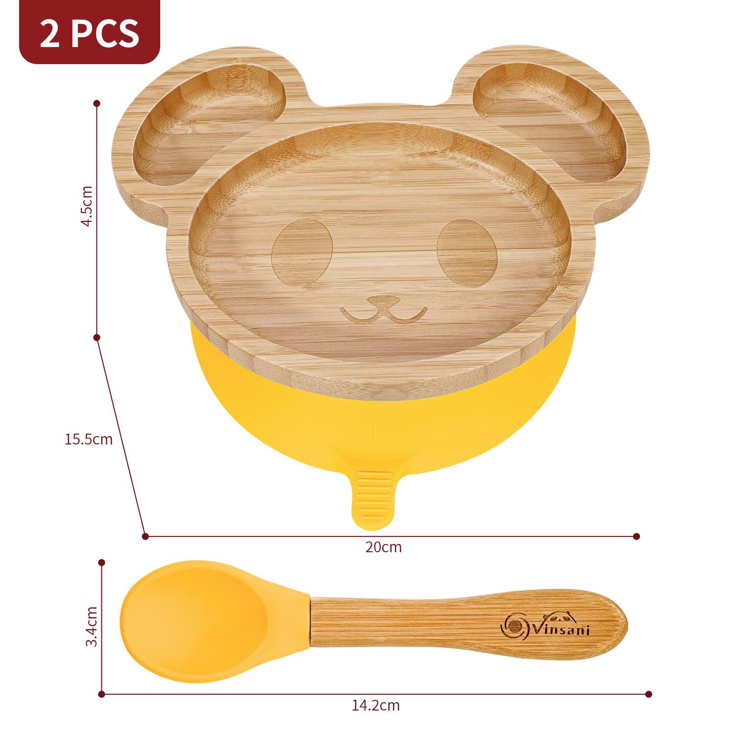 Vinsani Mouse Bamboo Plate and Spoon Set Suction Plate Stay-Put Design - Picture 57 of 61