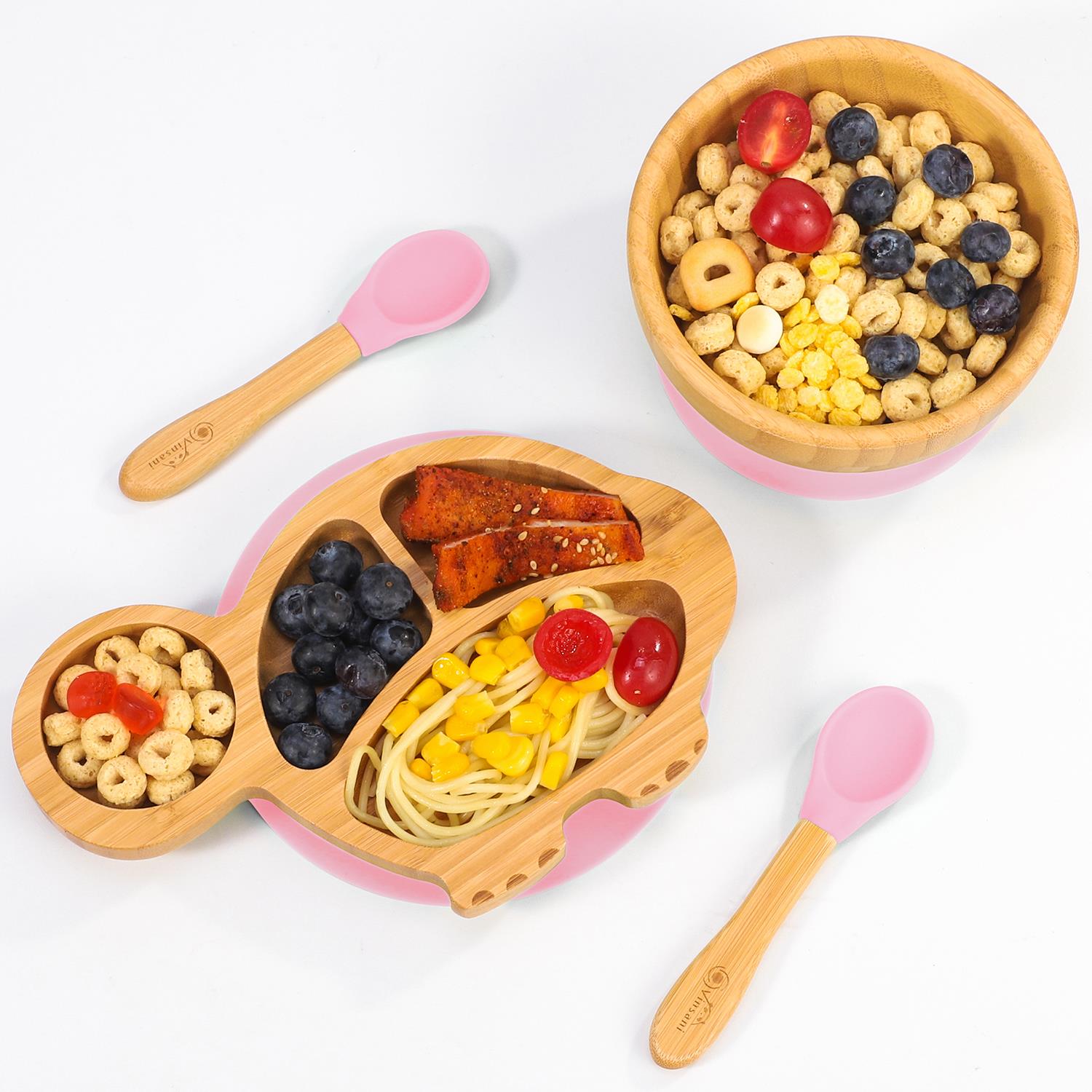 Vinsani Bamboo Turtle Plate Bowl & Spoon Set Suction Bowl Stay-Put Design - Picture 46 of 73