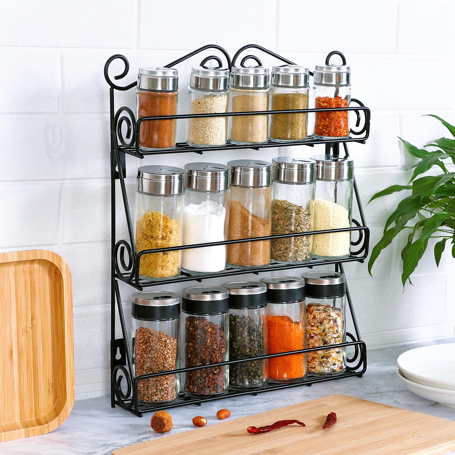 Vinsani Spice Rack 3 Tiers Space Saving Free Standing Wall Mountable