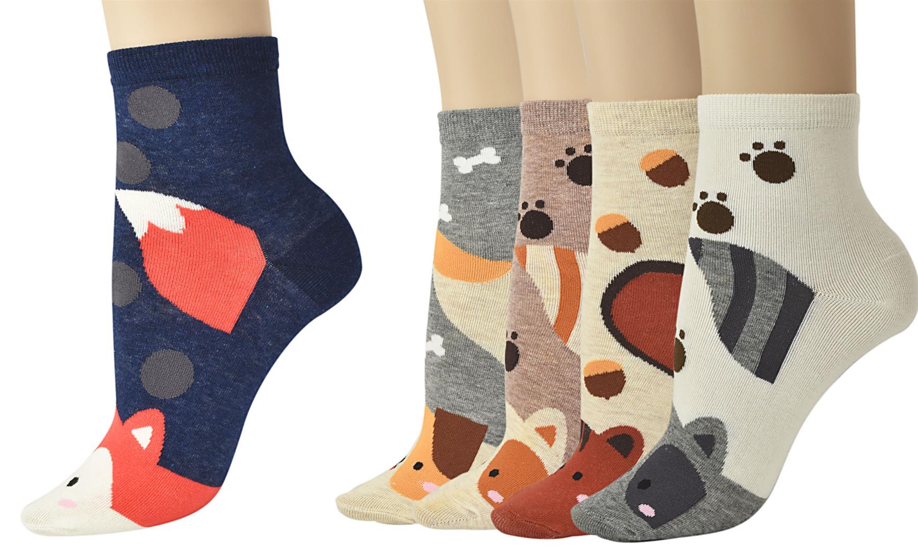 Vinsani® Cat Dog Owl Pet Animal Cute Print Socks 5 Pairs Pack - OneSize Fits all - Picture 16 of 63