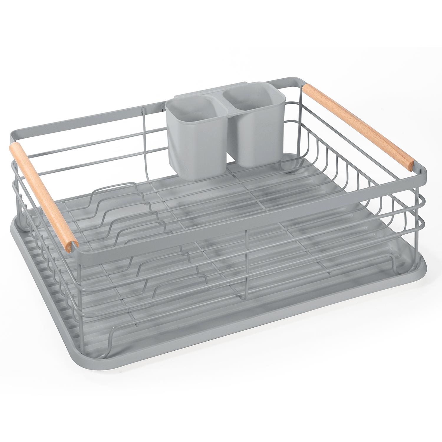 Vinsani Deluxe Minimalist Dish Drainer Drying Rack with Wooden Handles - Picture 20 of 31