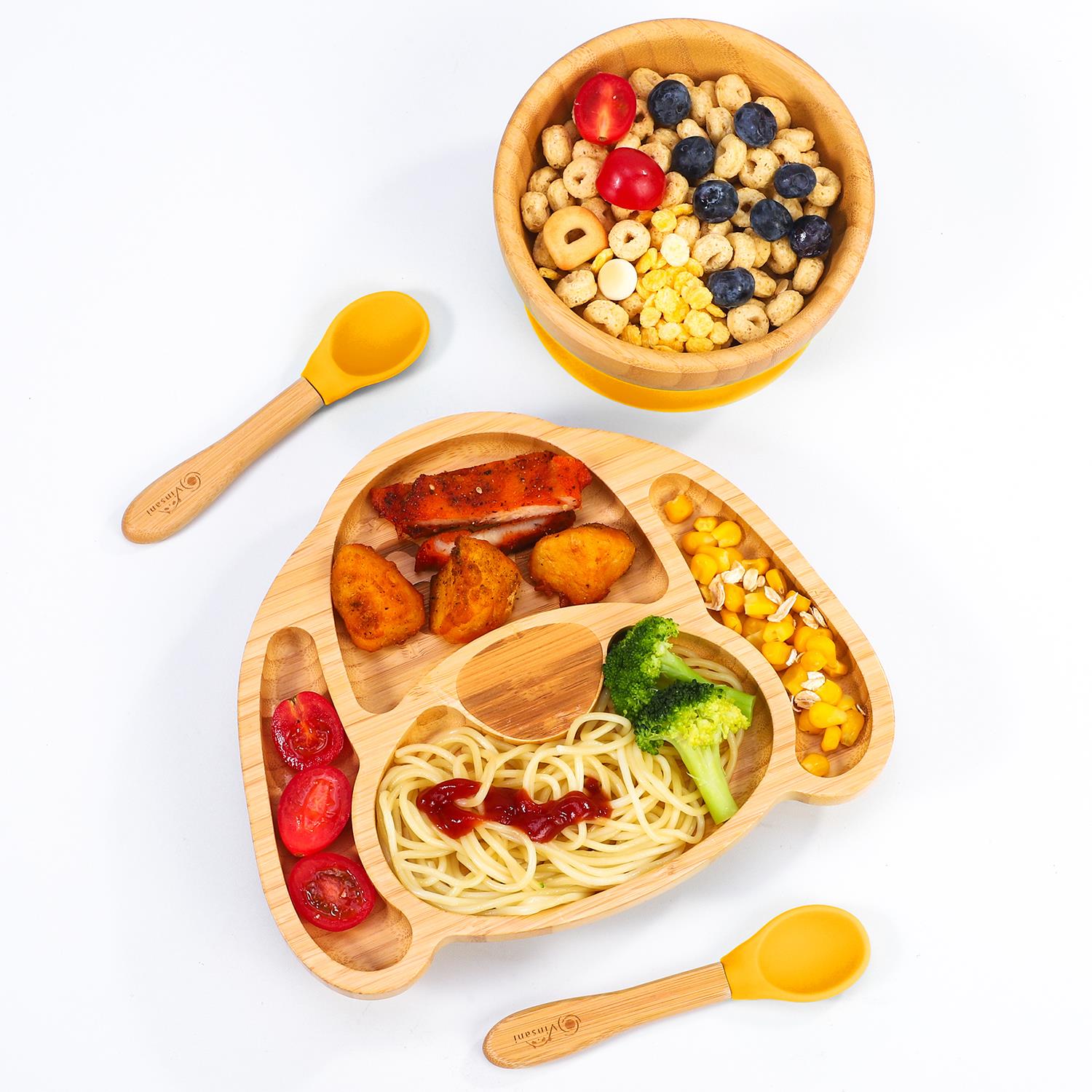 Vinsani Bamboo Dog Plate Bowl & Spoon Set Suction Bowl Stay-Put Design - Picture 70 of 73
