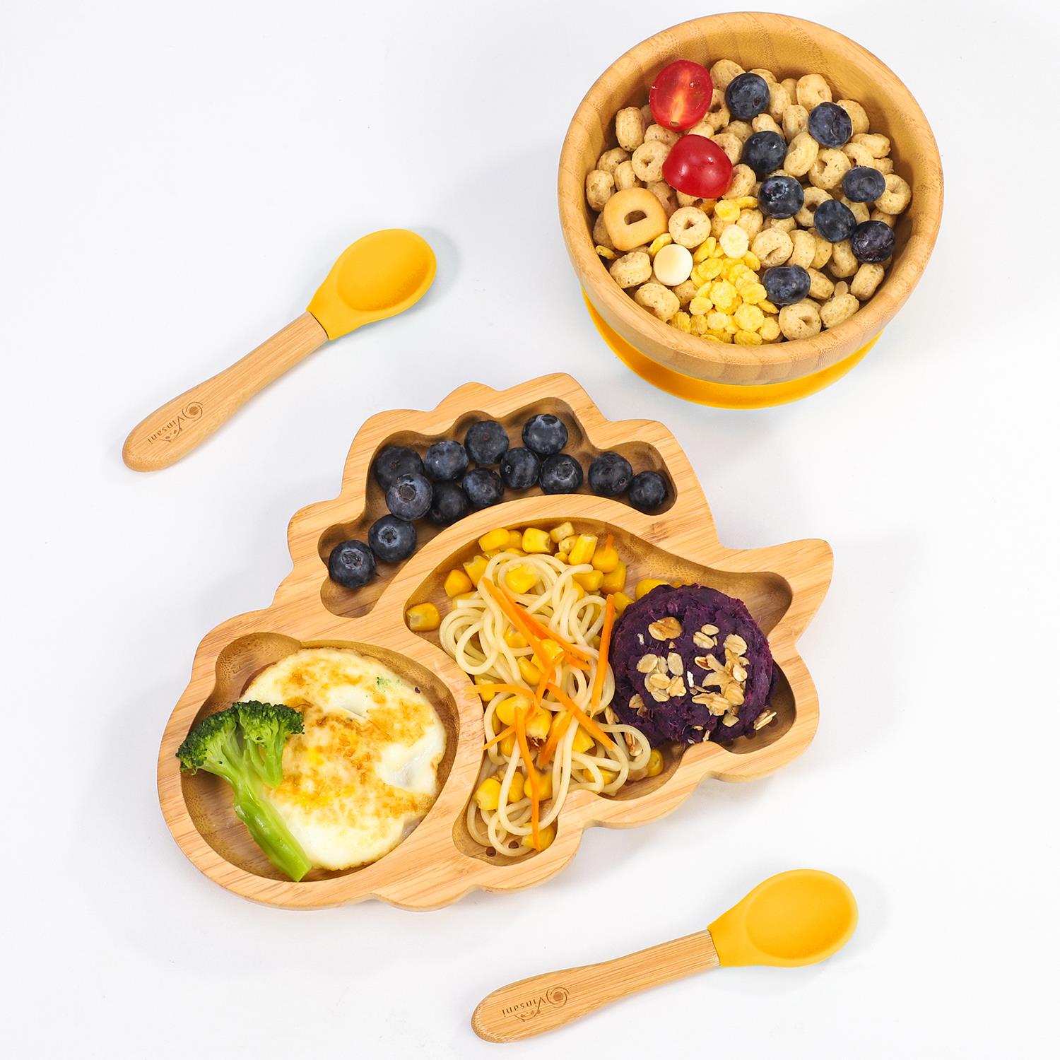 Vinsani Bamboo Dinosaur Plate Bowl & Spoon Set Suction Bowl Stay-Put Design - Picture 70 of 73
