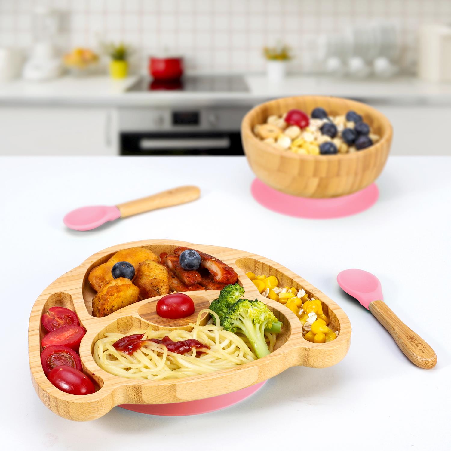 Vinsani Bamboo Dog Plate Bowl & Spoon Set Suction Bowl Stay-Put Design - Picture 44 of 73