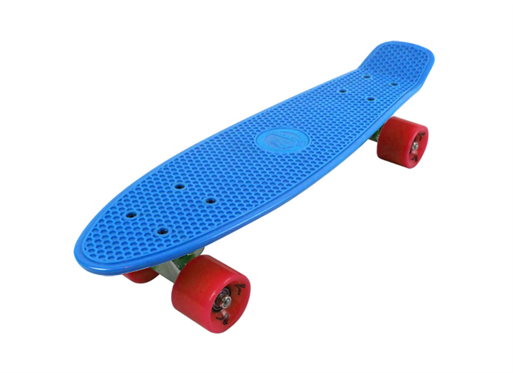 Retro Plastic Skateboard 22"X 6" Blue Deck & Red Solid Wheels Free