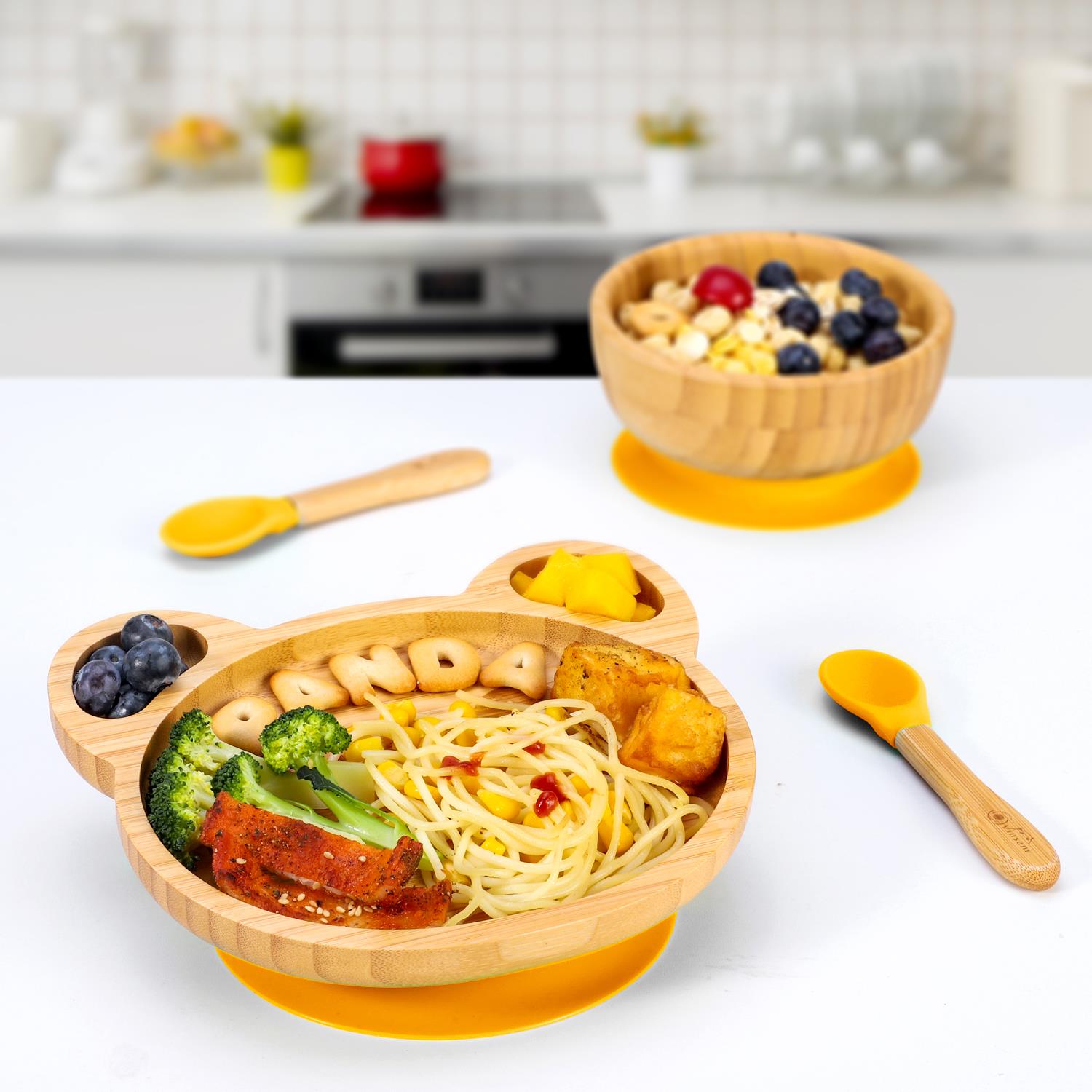 Vinsani Bamboo Panda Plate Bowl & Spoon Set Suction Bowl Stay-Put Design - Picture 68 of 73