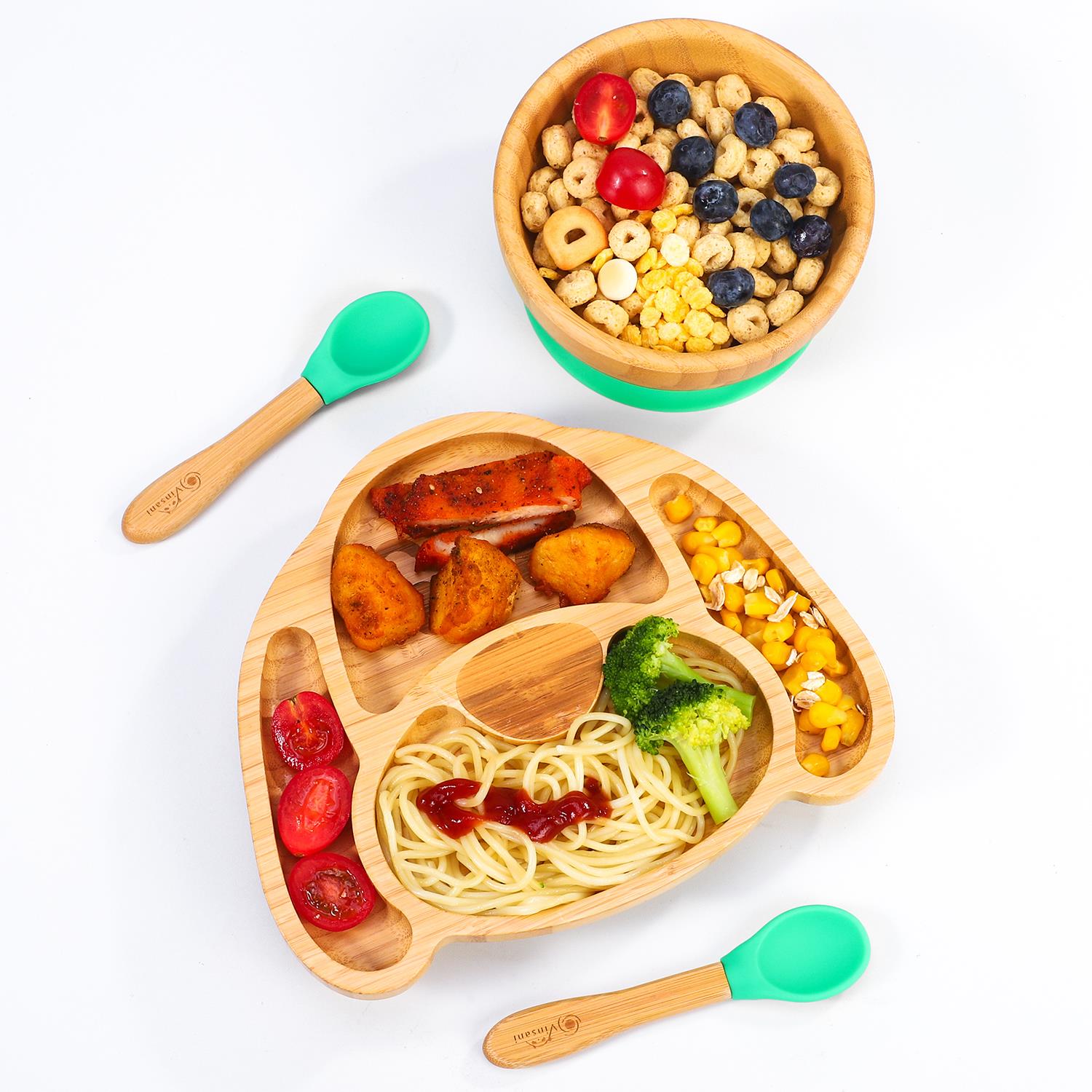 Vinsani Bamboo Dog Plate Bowl & Spoon Set Suction Bowl Stay-Put Design - Picture 22 of 73