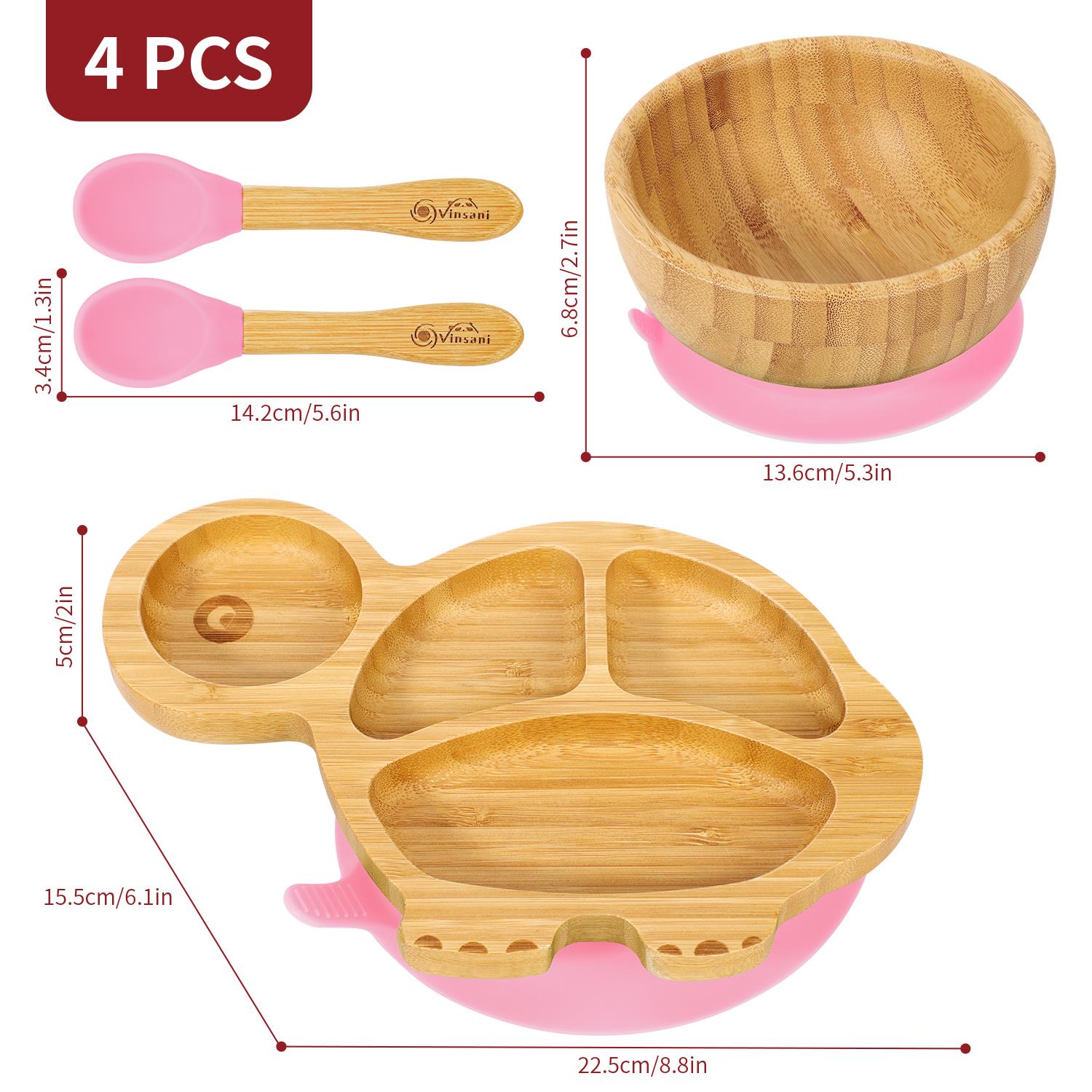 Vinsani Bamboo Turtle Plate Bowl & Spoon Set Suction Bowl Stay-Put Design - Picture 43 of 73