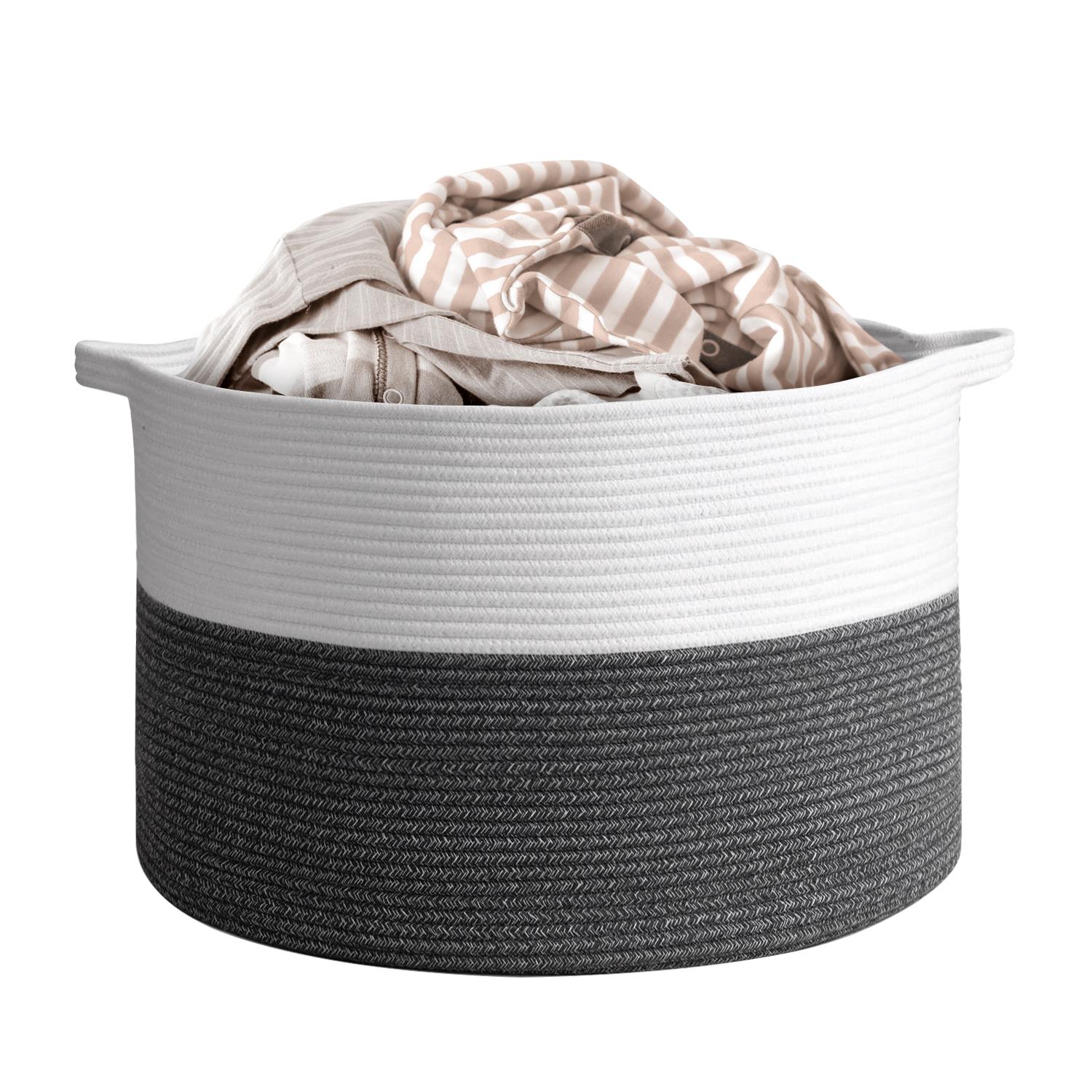 Vinsani Laundry Basket Natural Cotton Hand-Woven Rope Hamper Minimalist Storage - Picture 47 of 68