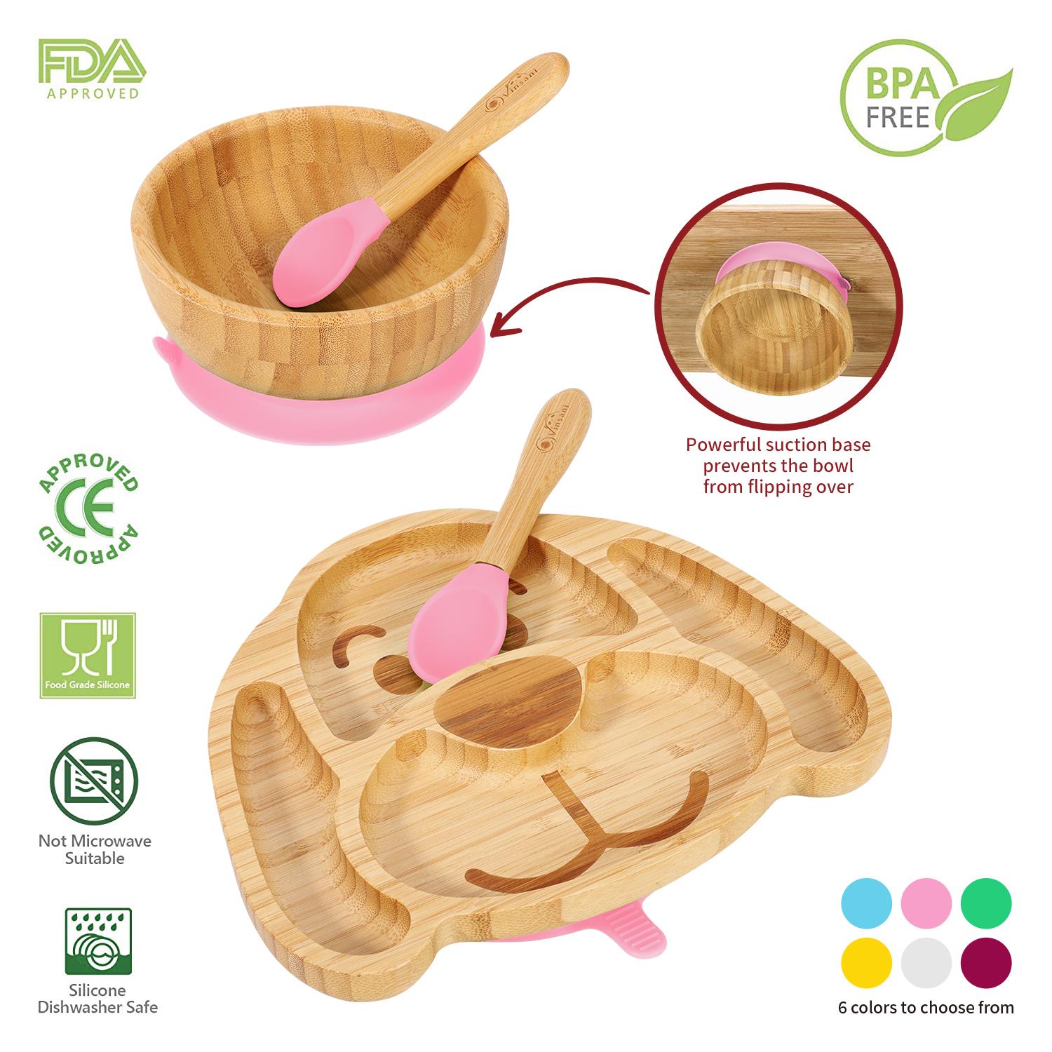 Vinsani Bamboo Dog Plate Bowl & Spoon Set Suction Bowl Stay-Put Design - Picture 39 of 73